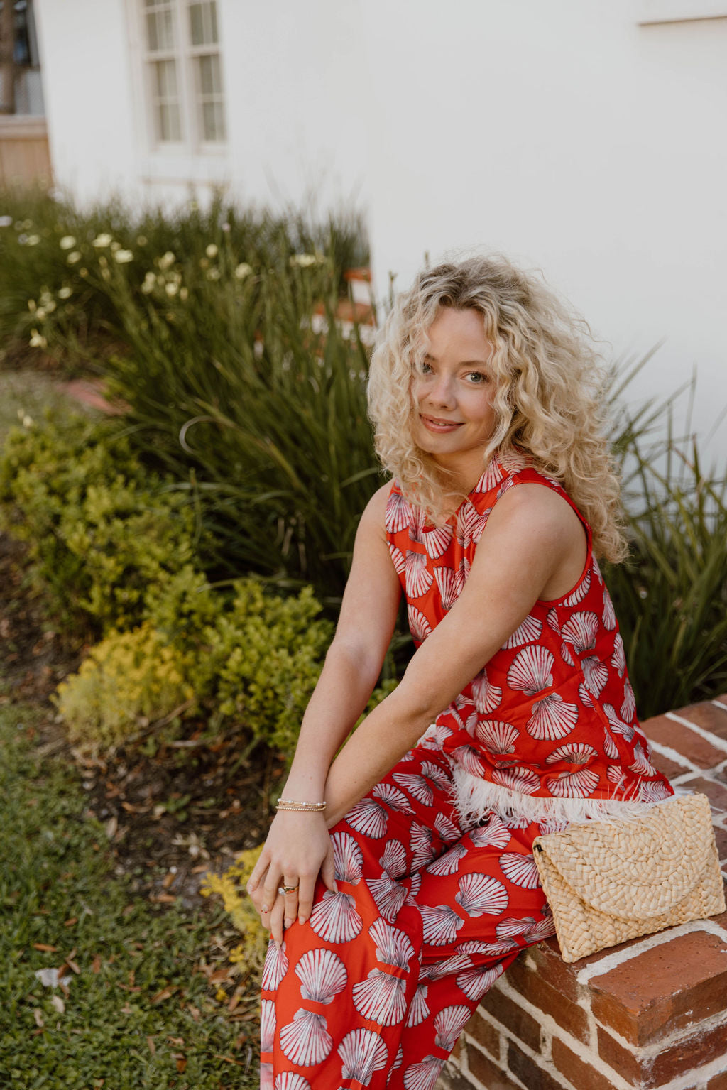 Adela Feather Pant Set - Red Shells