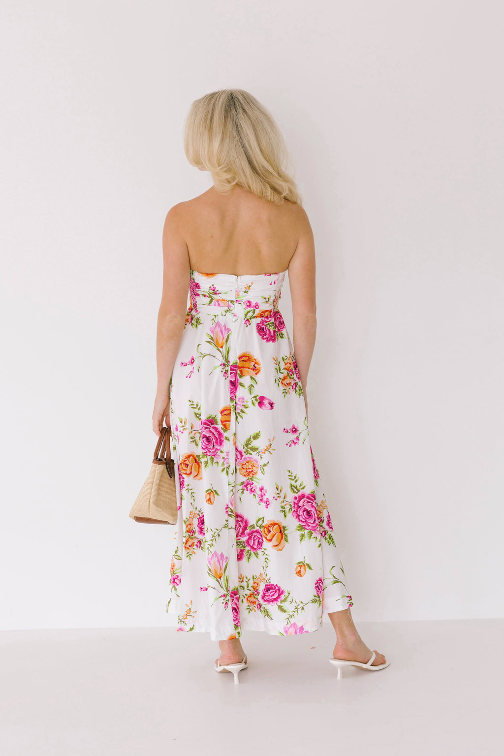Elle Midi Floral Dress - White Floral