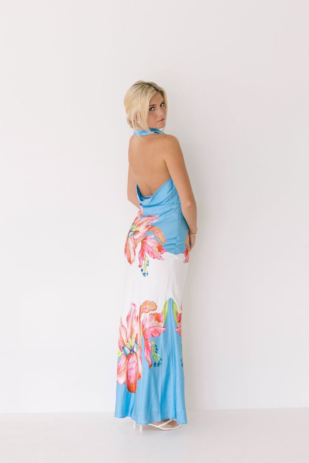 Collins Flower Halter Maxi Dress - Blue-White