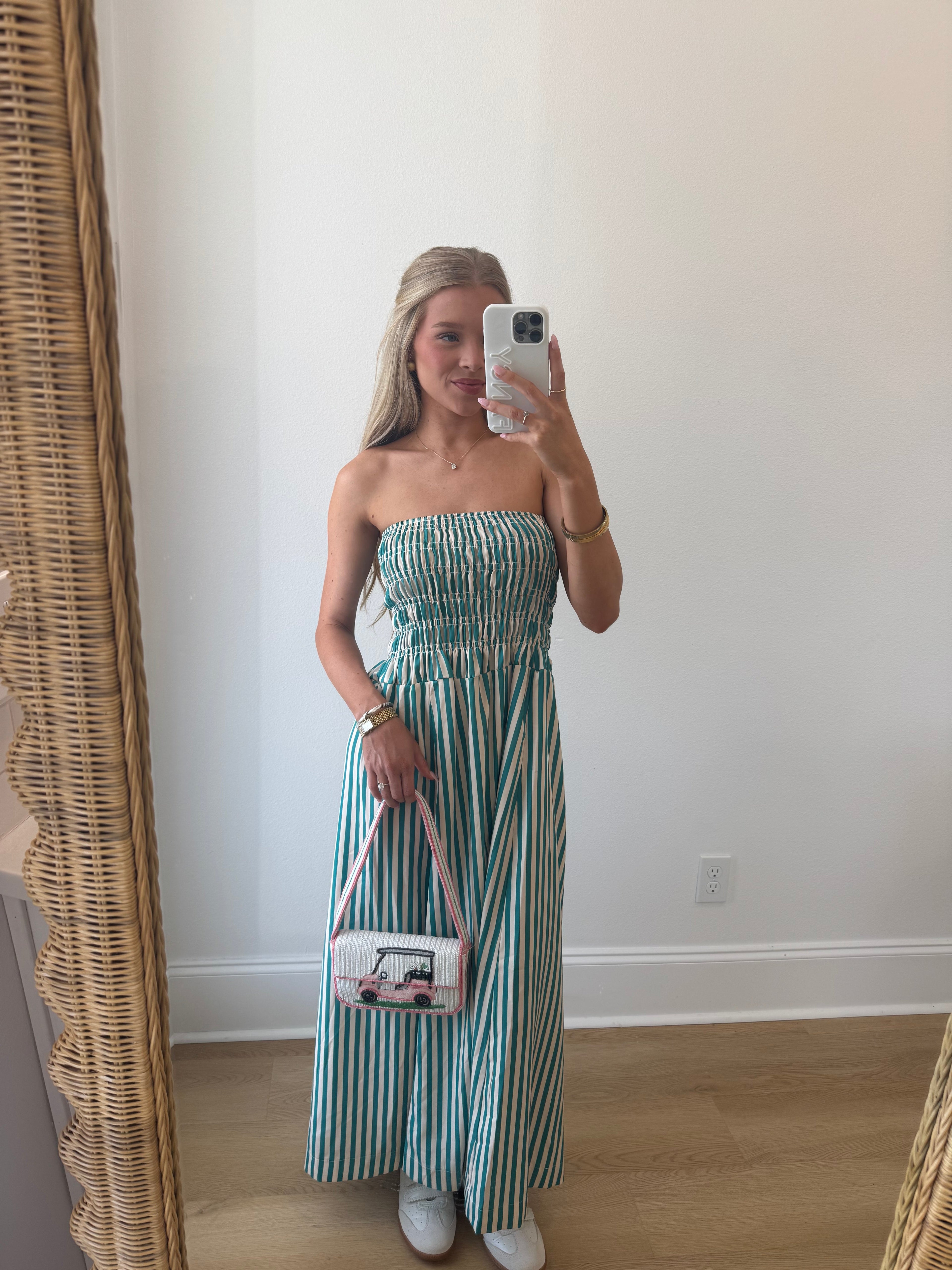 Camellia Striped Maxi Dress - Green/White Stripes