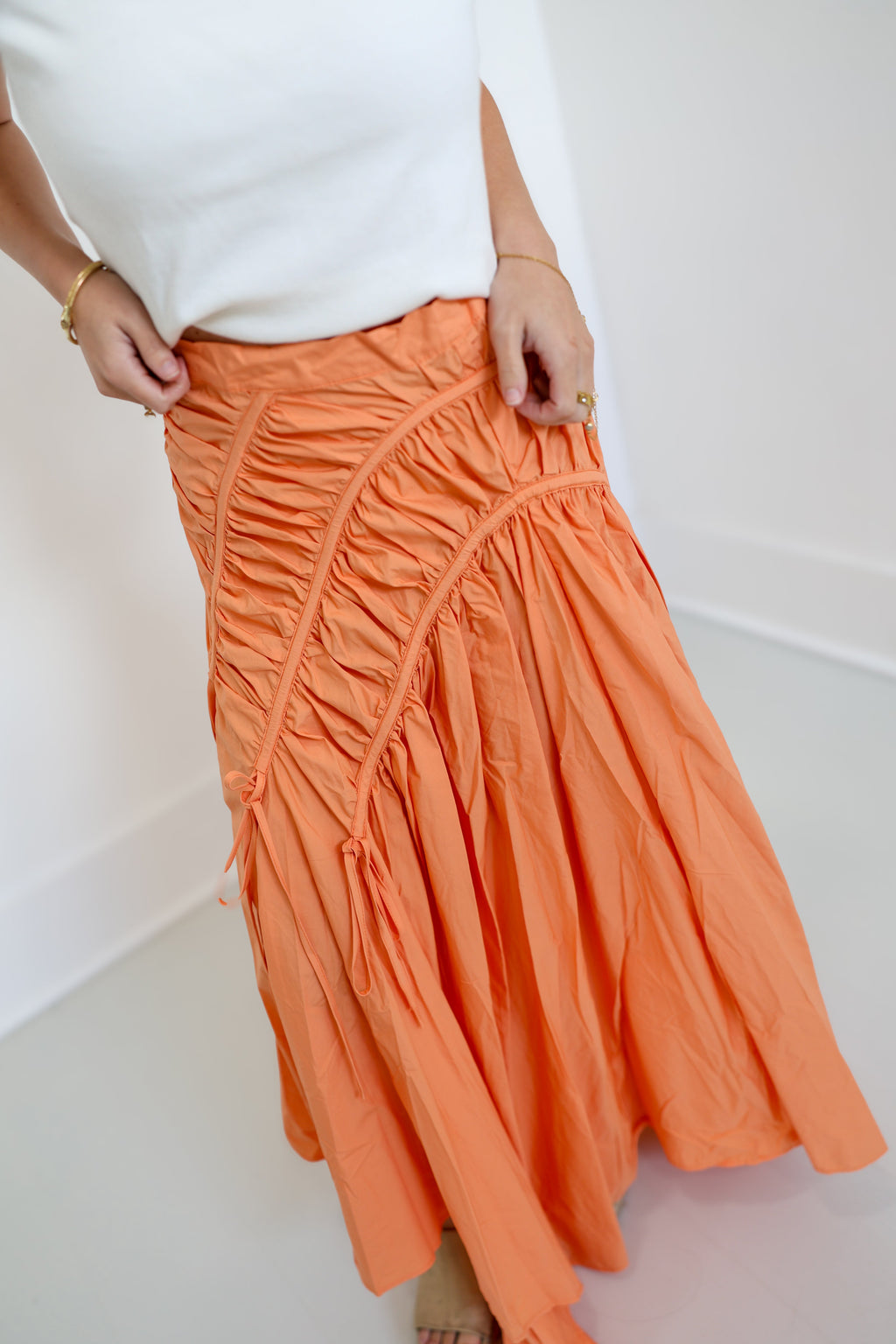 Riley Ruched Asymmetric Midi Skirt - Lt.Coral