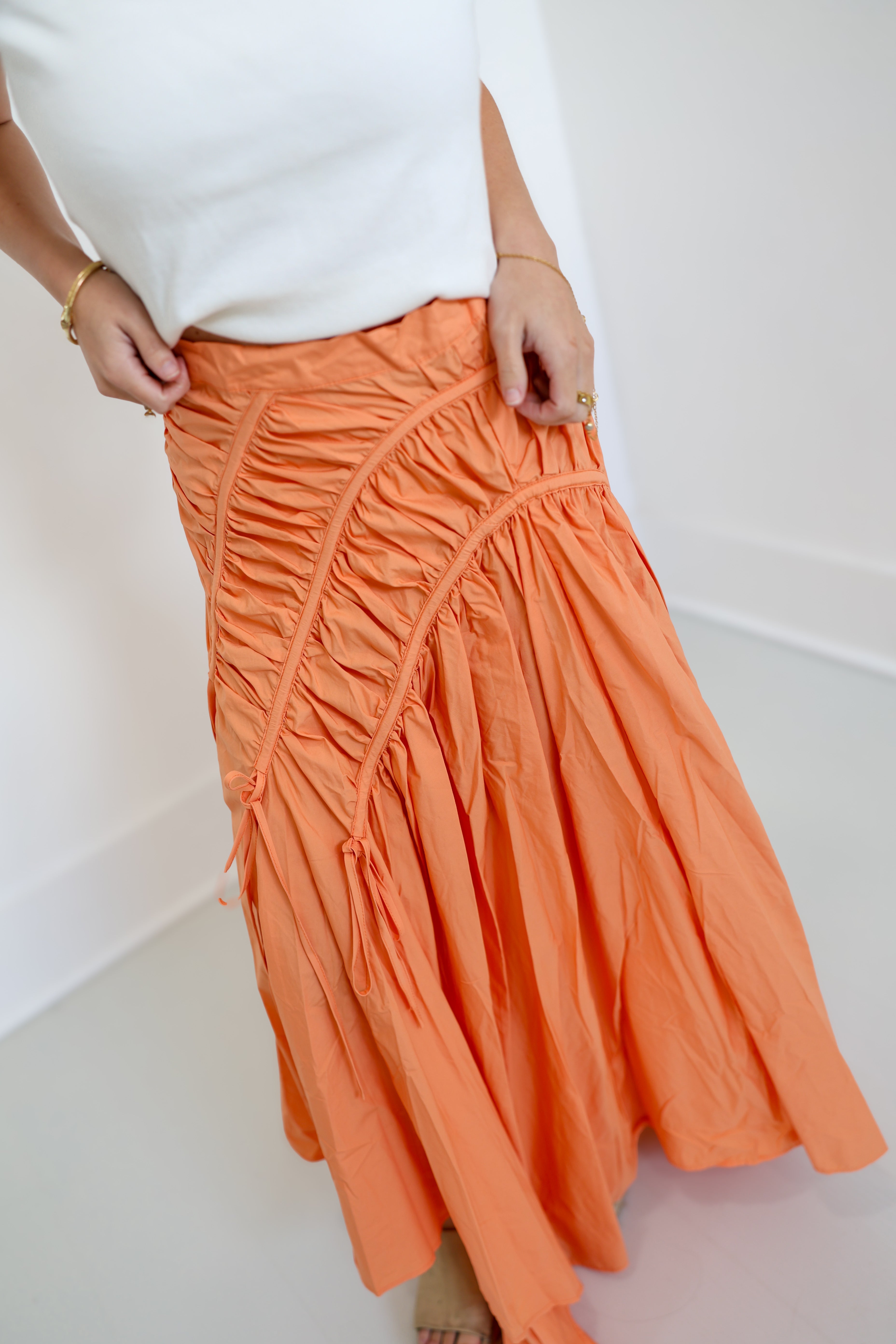 Riley Ruched Asymmetric Midi Skirt - Lt.Coral