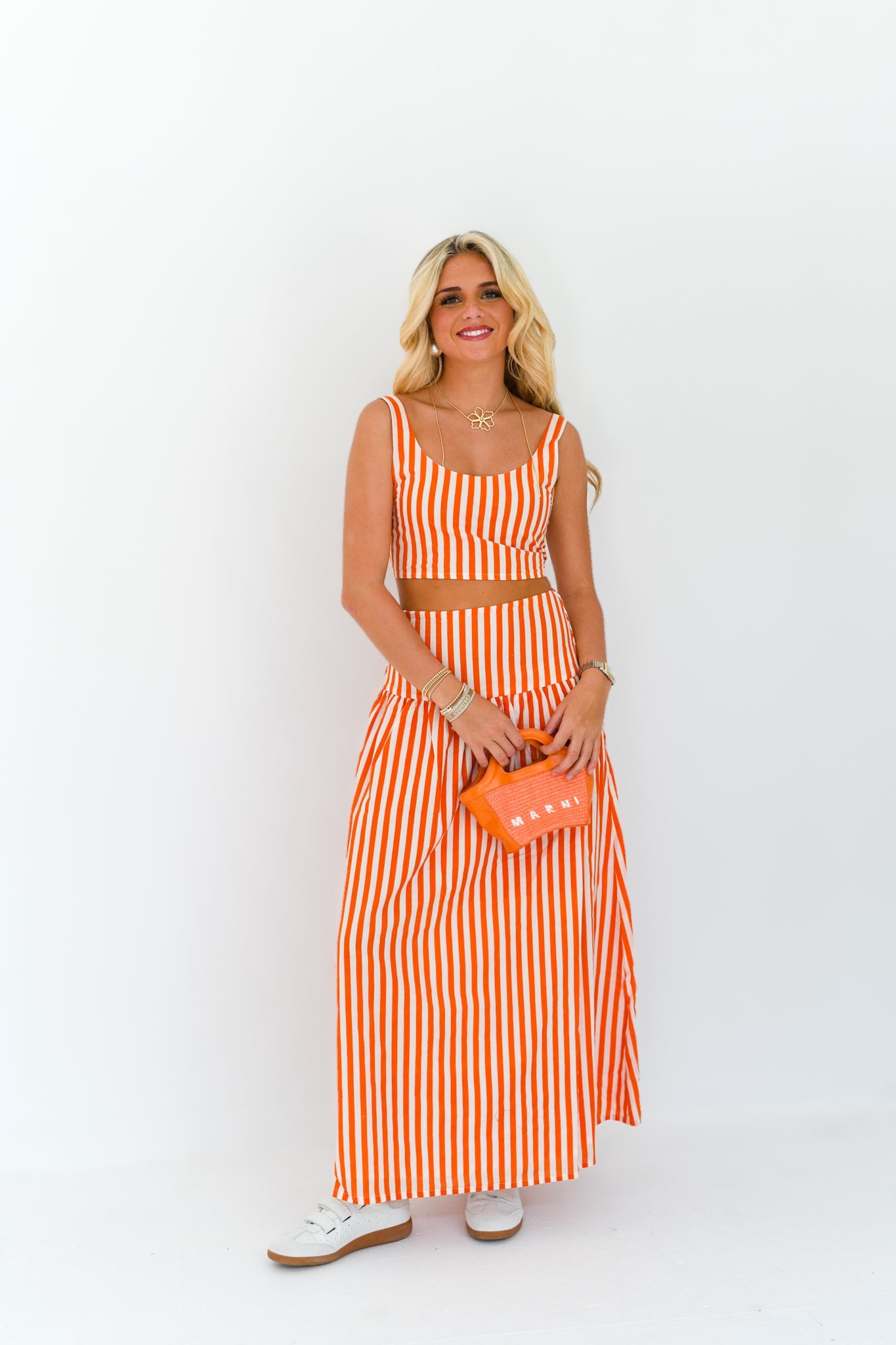 Hazel Maxi Skirt Set - Orange/White Stripes