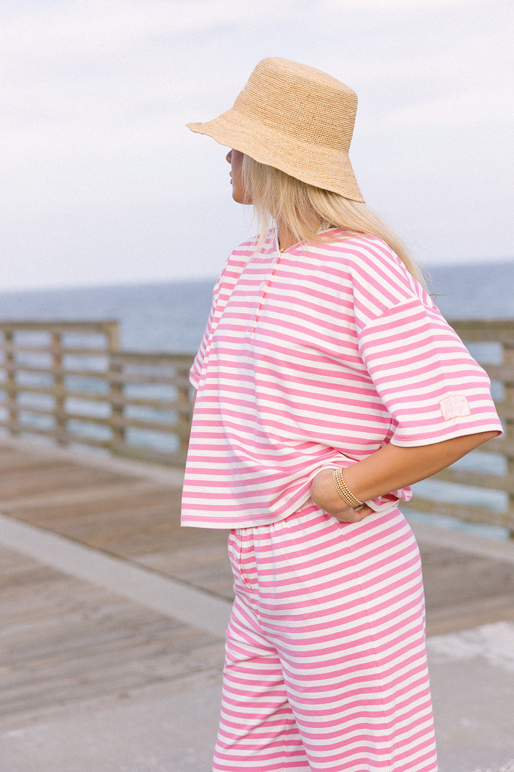 Fancy Buttoned Striped Short Sleeve Top
