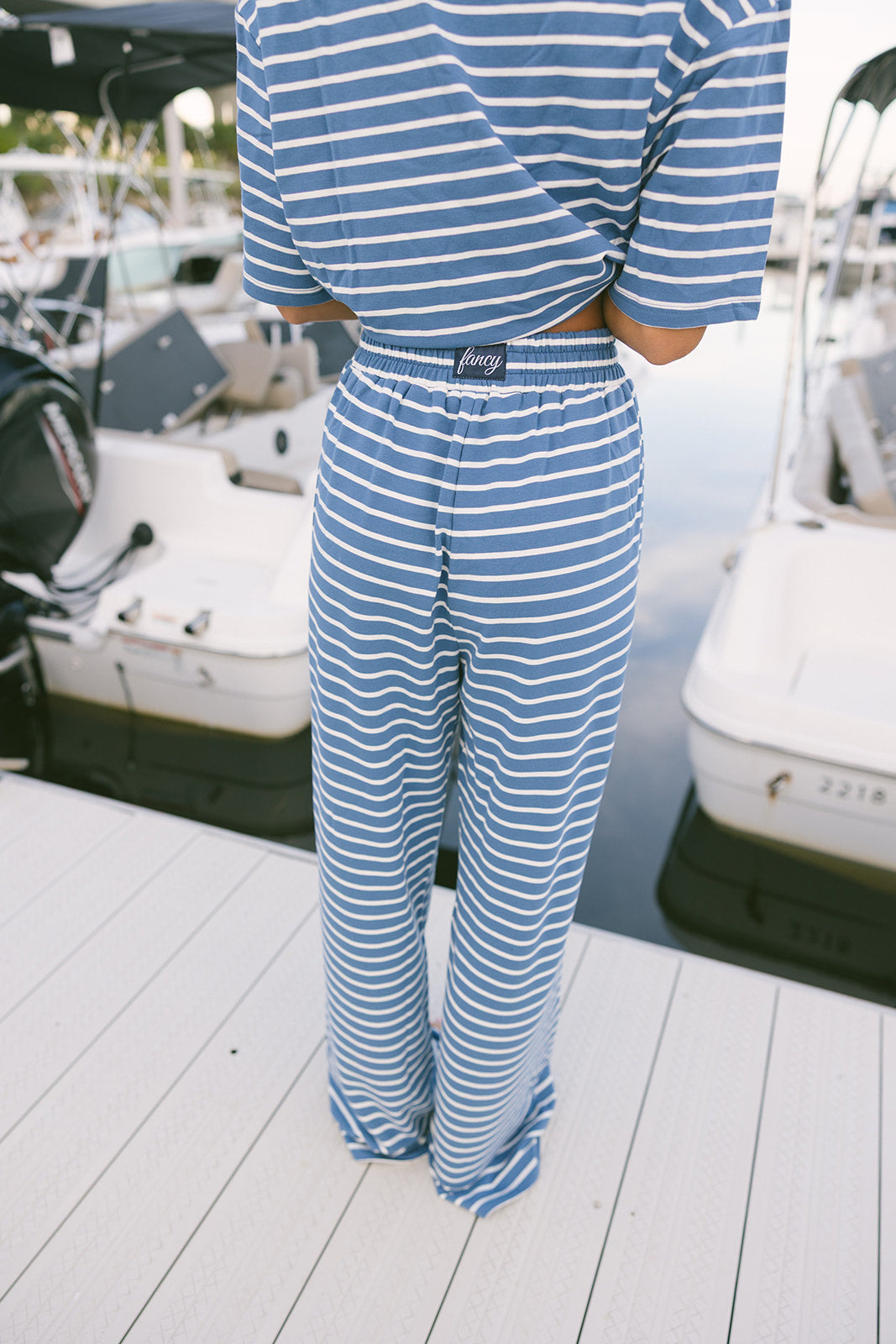 Fancy Striped Button Pants - Malibu Blue