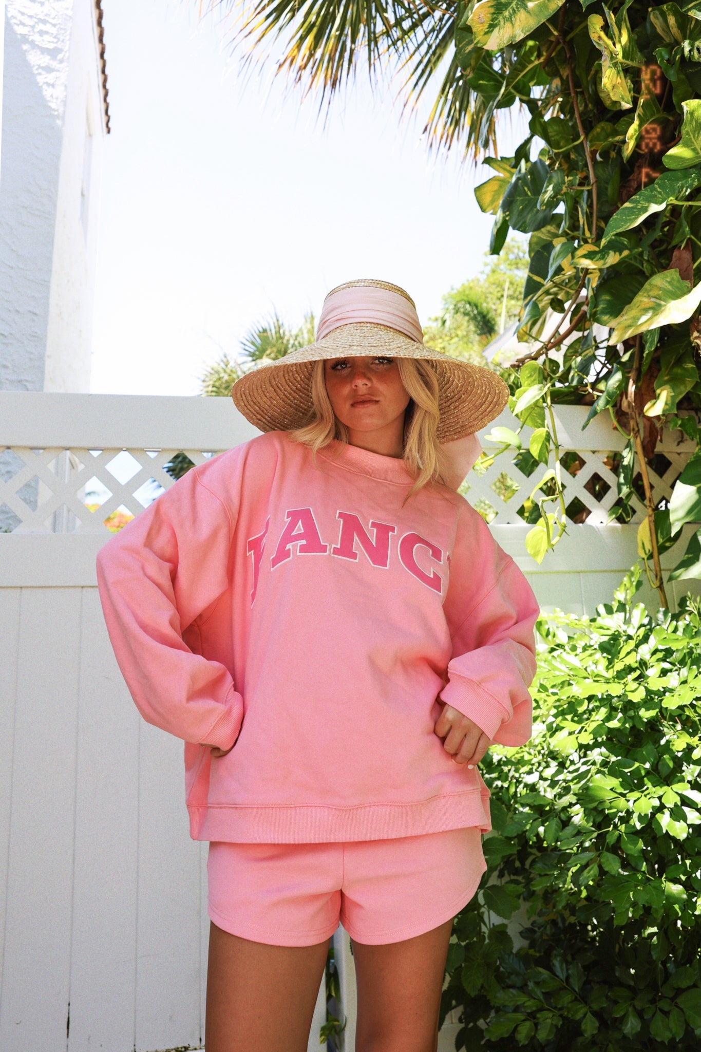 Fancy Oversized Fleece Mockneck - Hibiscus/Paradise Pink