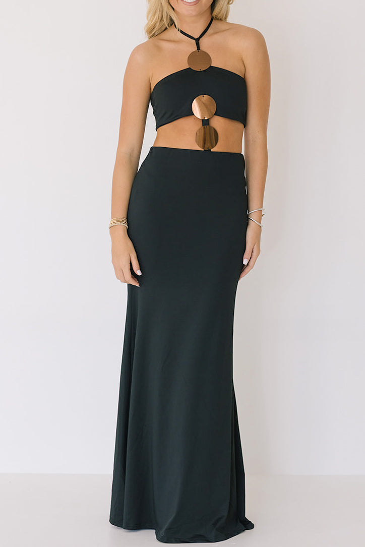 Emmi Halter Neck hollow Dress - Black