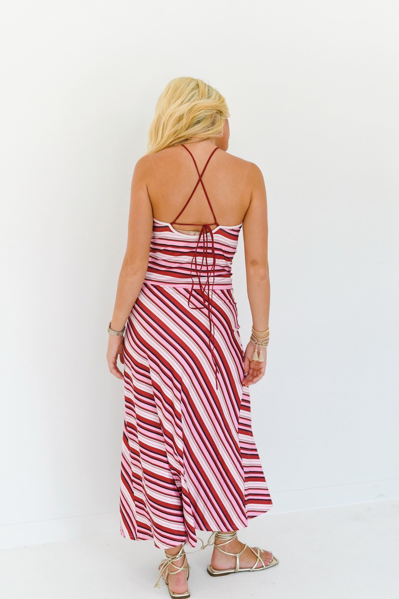 Harlee Halter Striped Maxi Dress - Magenta Stripe