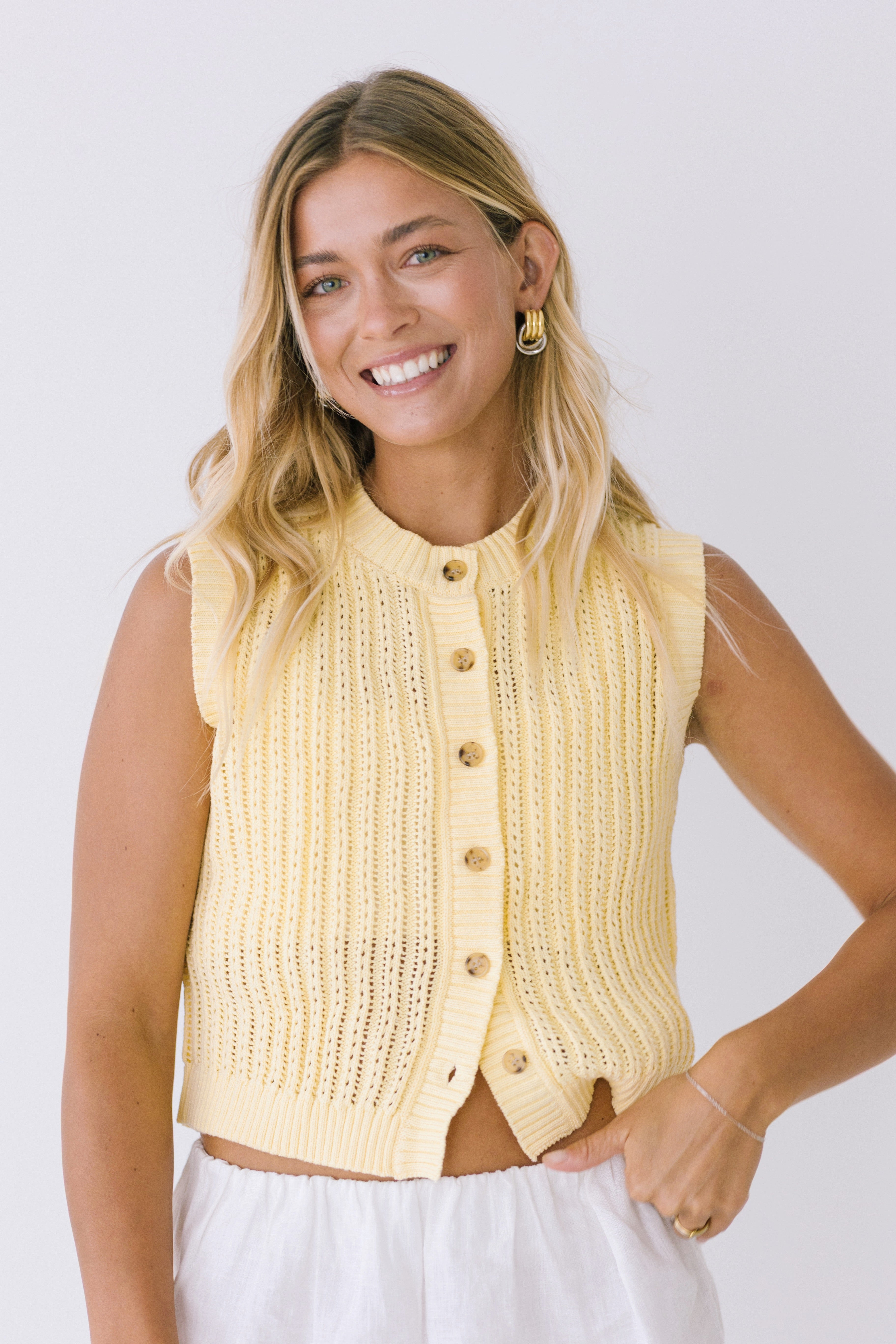 Sophia Sweater Vest Top - Butter Yellow