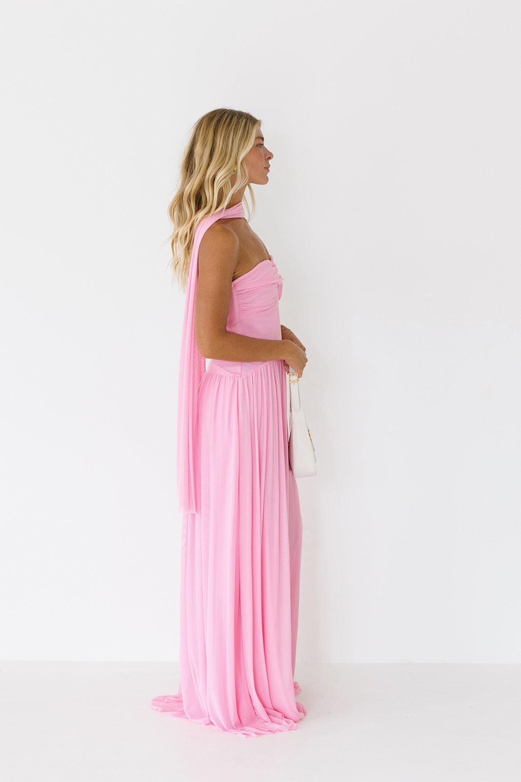 Brandi Strapless Maxi Scarf Dress - Bubblegum Pink
