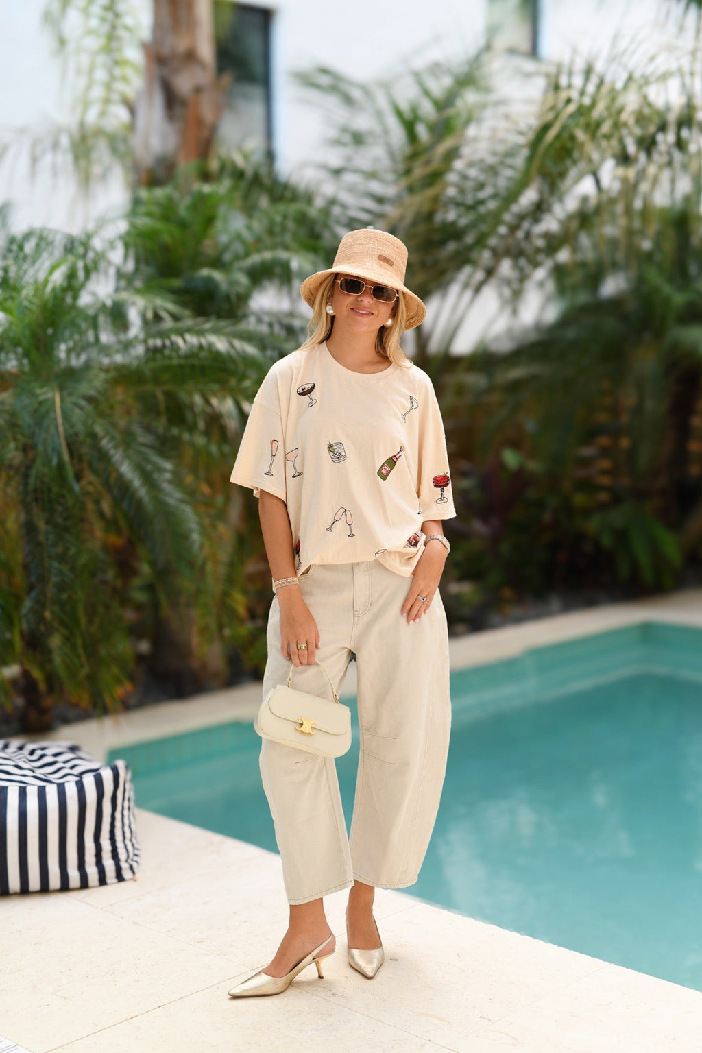 Jamie Cocktail Embroidered T-Shirt - Beige