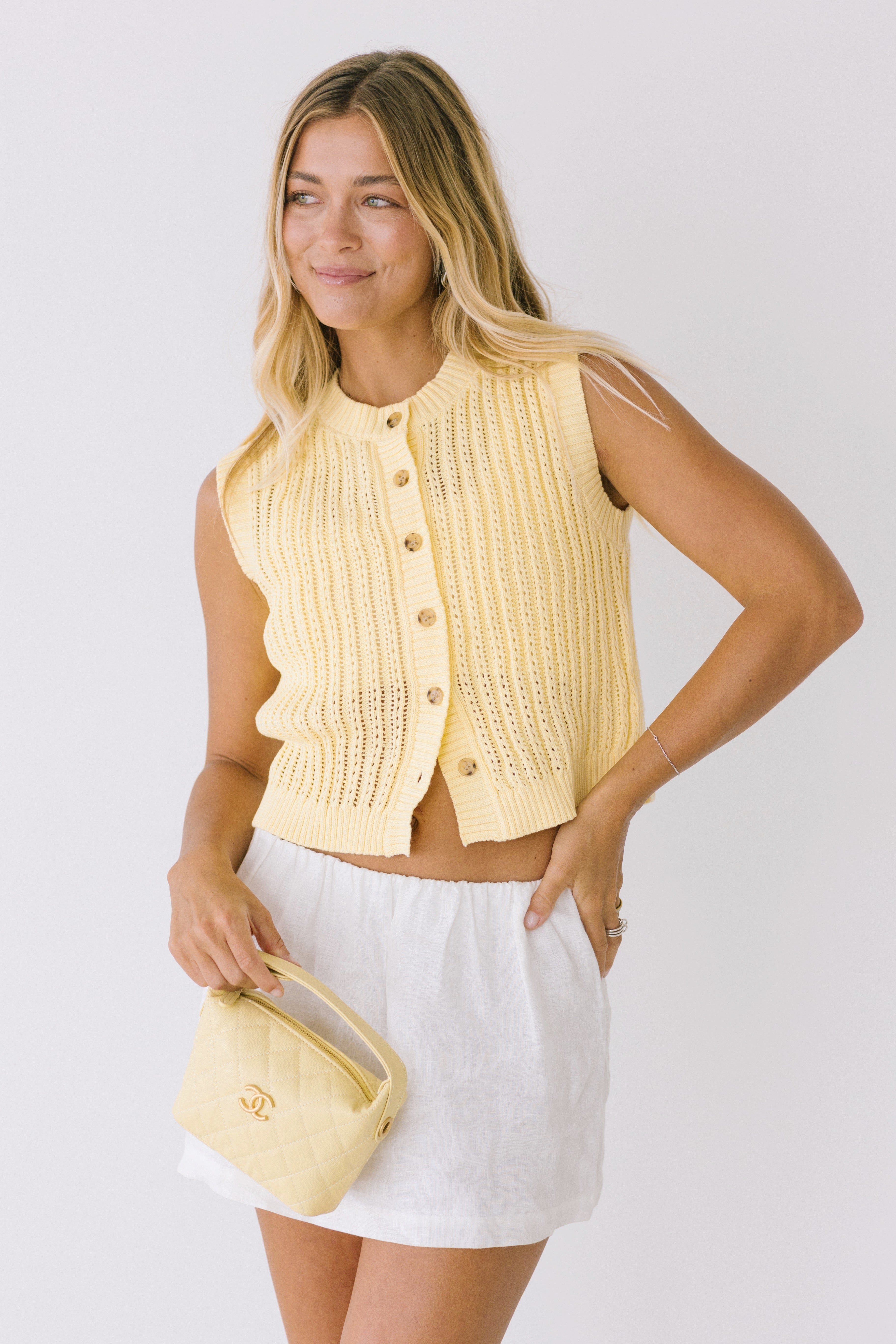 Sophia Sweater Vest Top - Butter Yellow