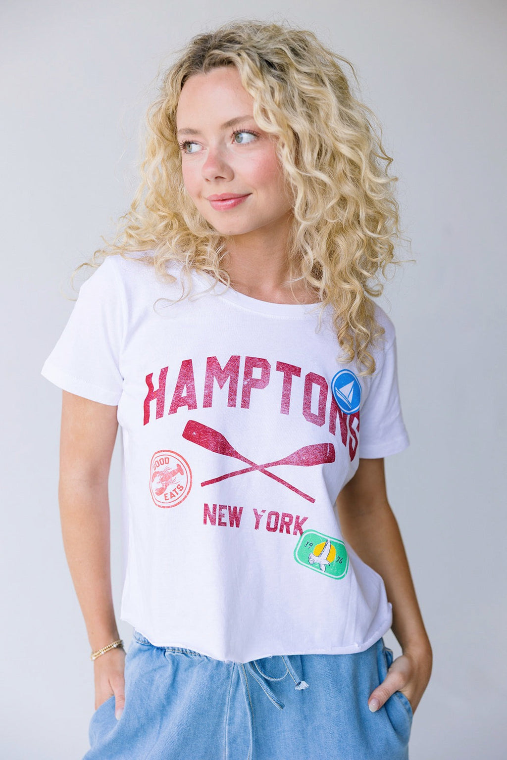 Hamptons Boyfriend Crop Top - White