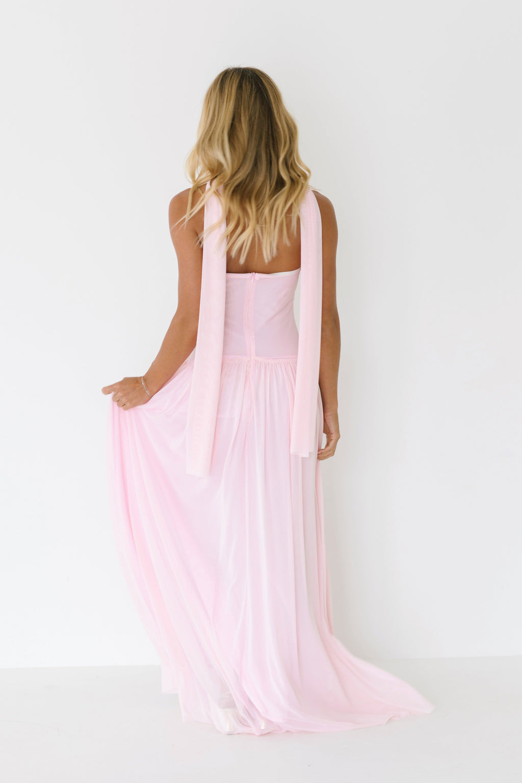 Zoey Strapless Maxi Scarf Dress - Baby Pink