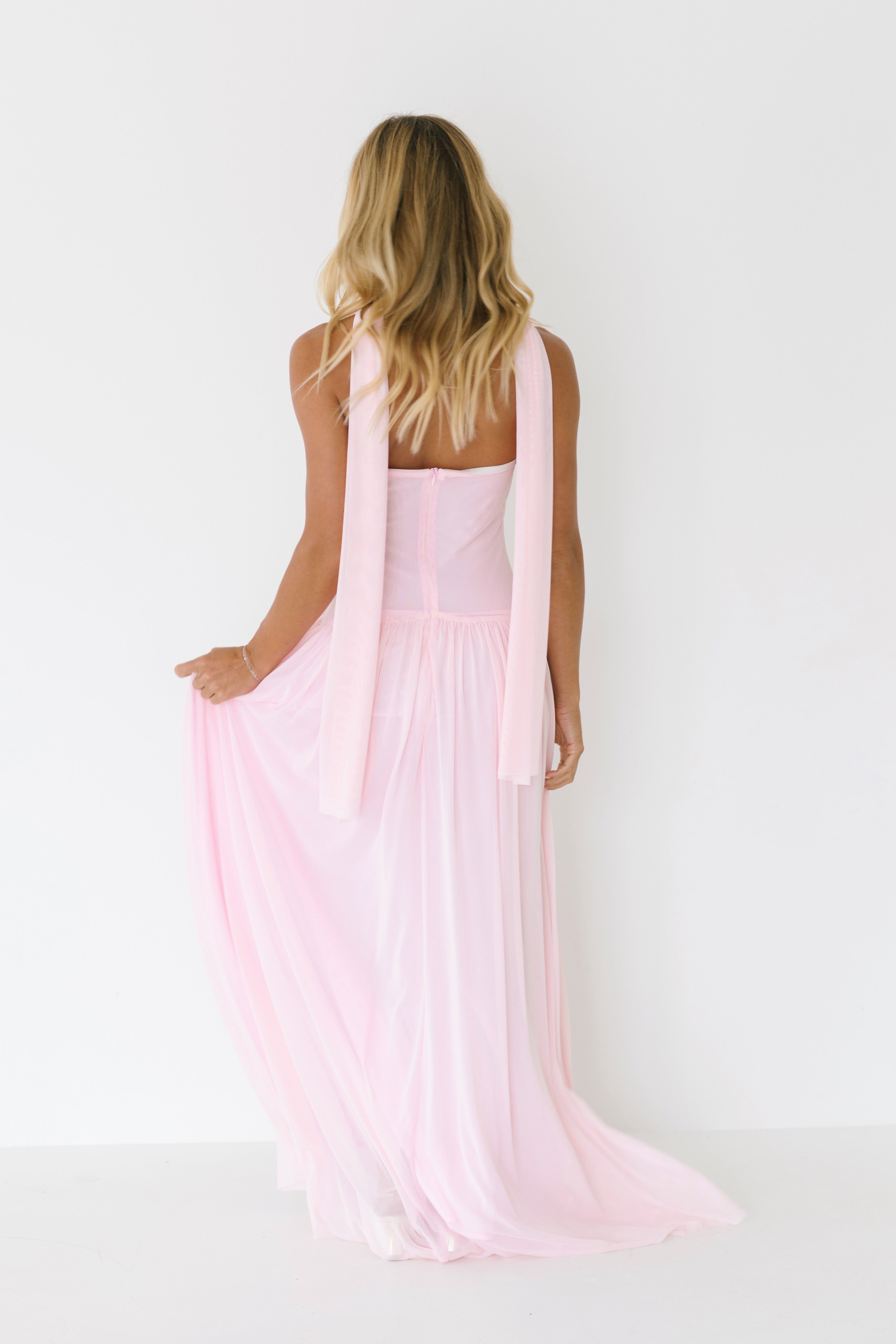 Zoey Strapless Maxi Scarf Dress - Baby Pink