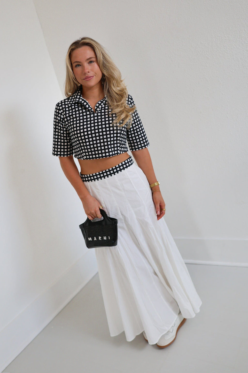 Delaney Gingham Top - White/Black