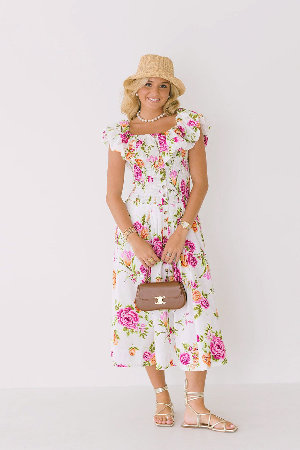 Vivian Off The Shoulder Midi Dress - White Floral