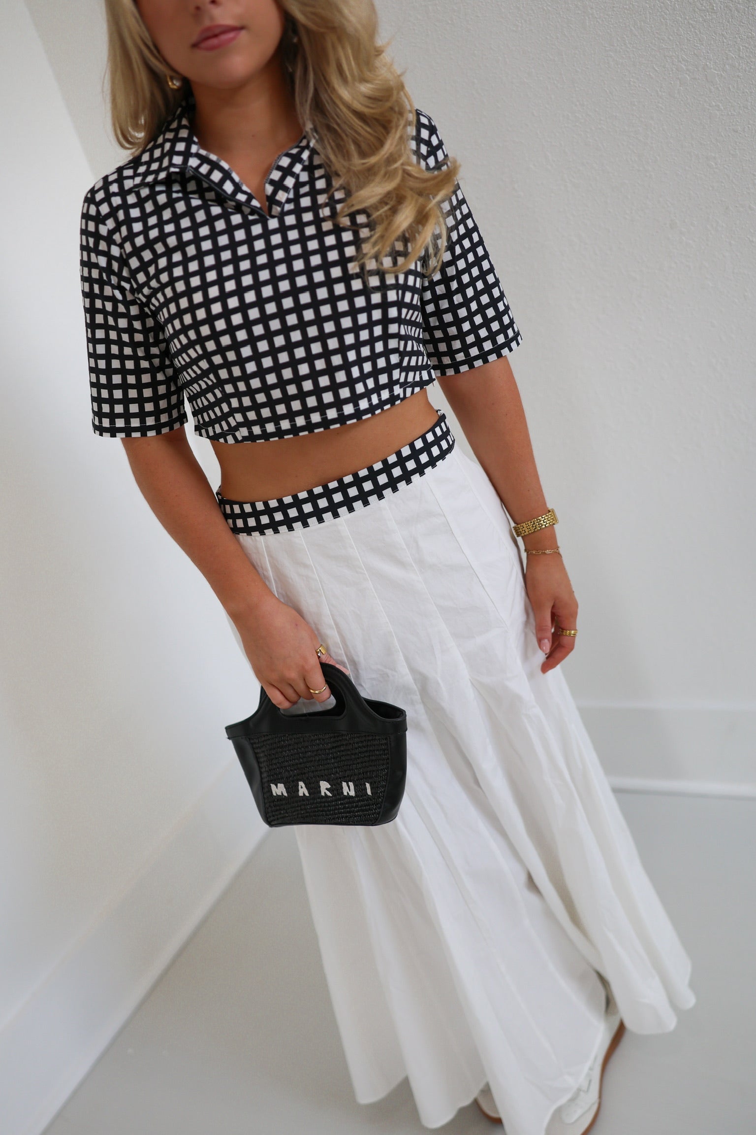 Delaney Gingham Top - White/Black