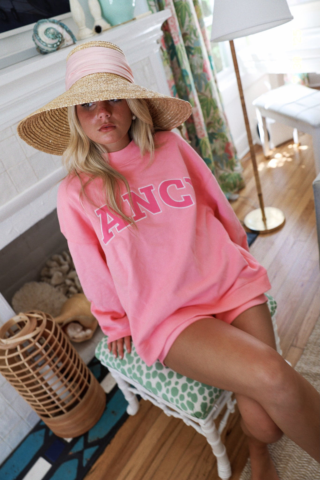 Fancy Oversized Fleece Mockneck - Hibiscus/Paradise Pink
