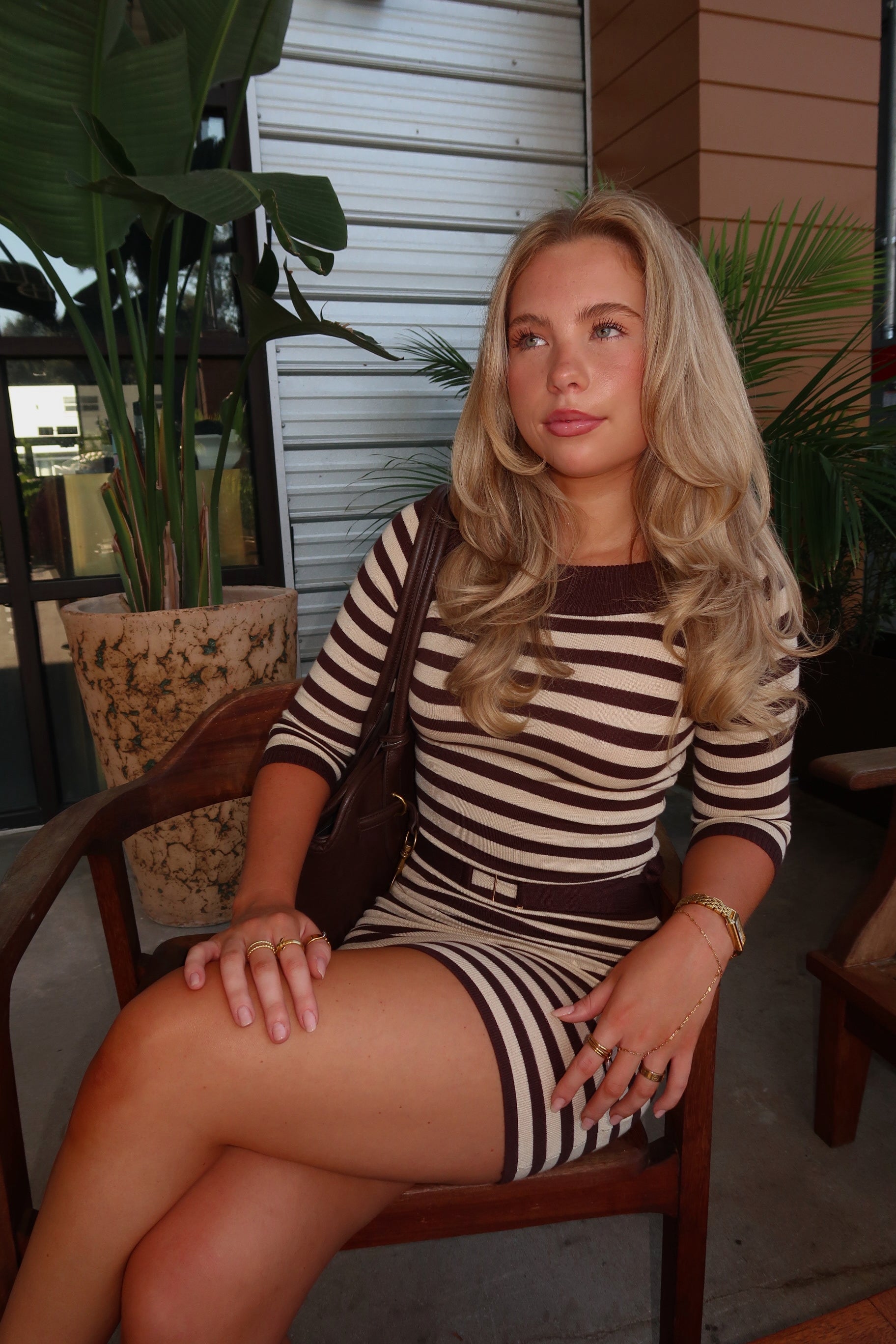 Brook Stripe Knit Dress - Brown Natural