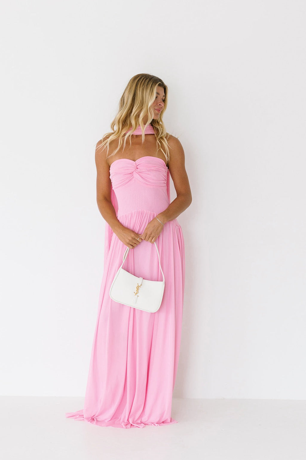 Brandi Strapless Maxi Scarf Dress - Bubblegum Pink