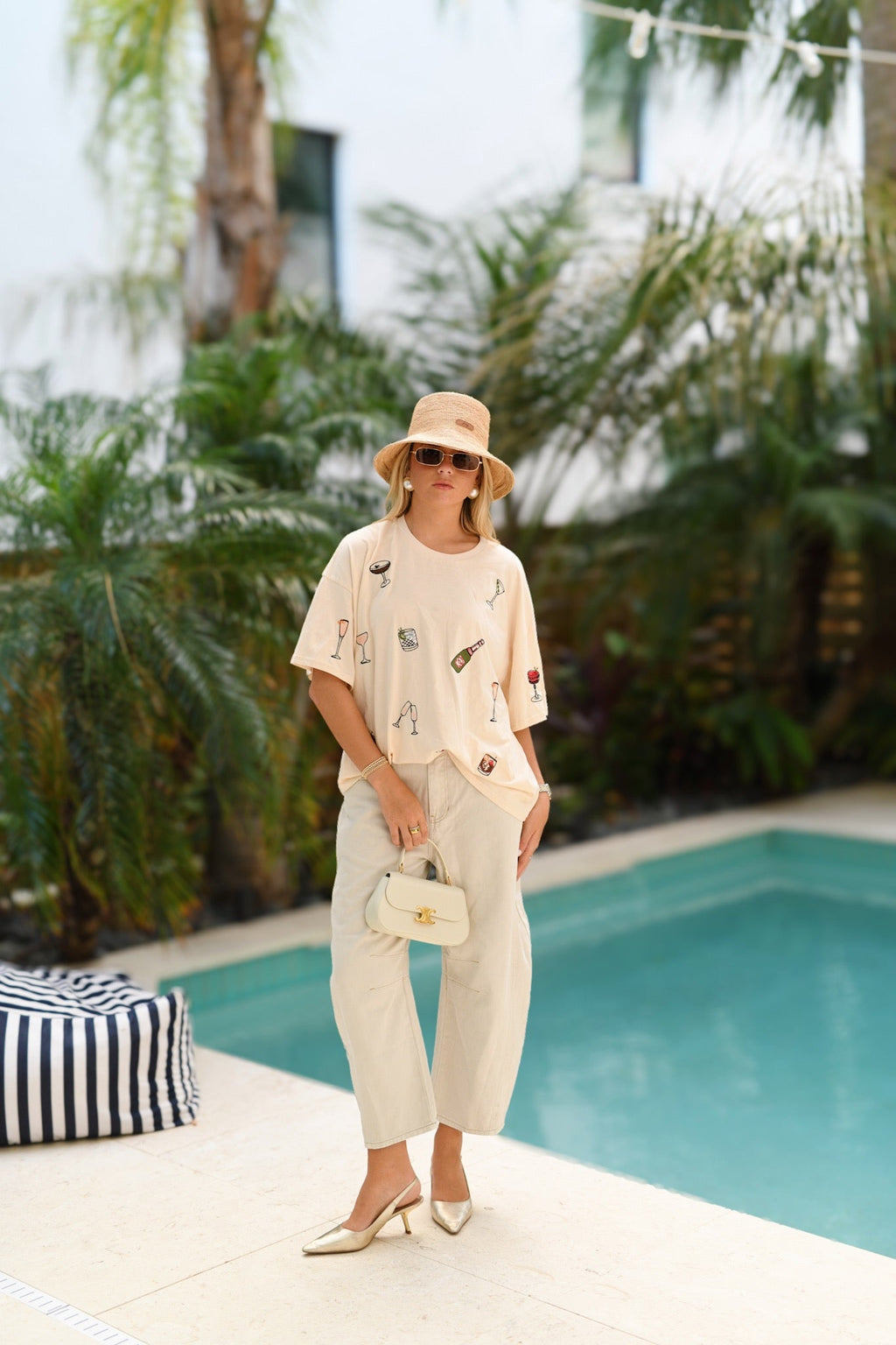 Jamie Cocktail Embroidered T-Shirt - Beige