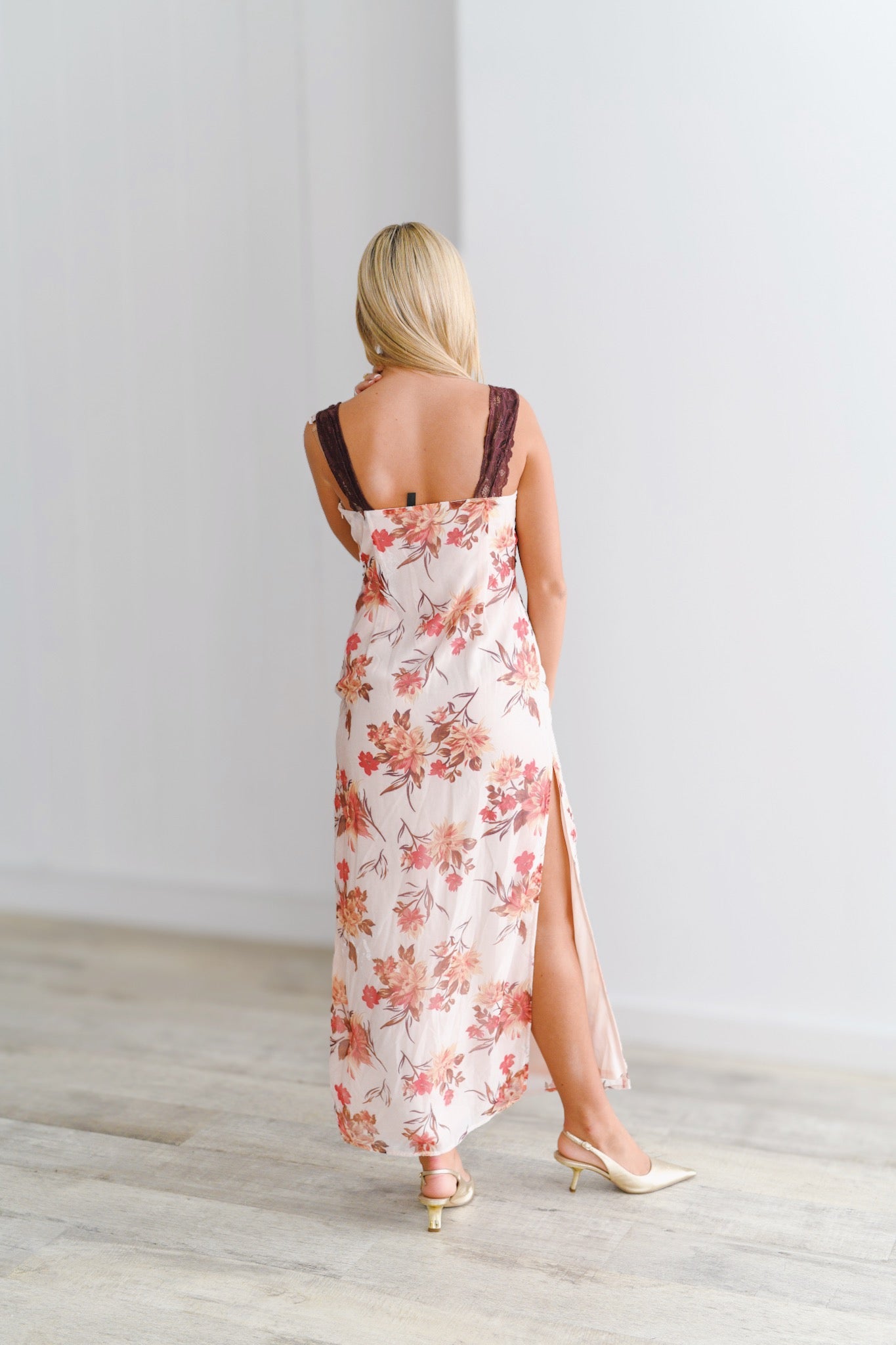Keely Lace Maxi Dress-Pink/Brown