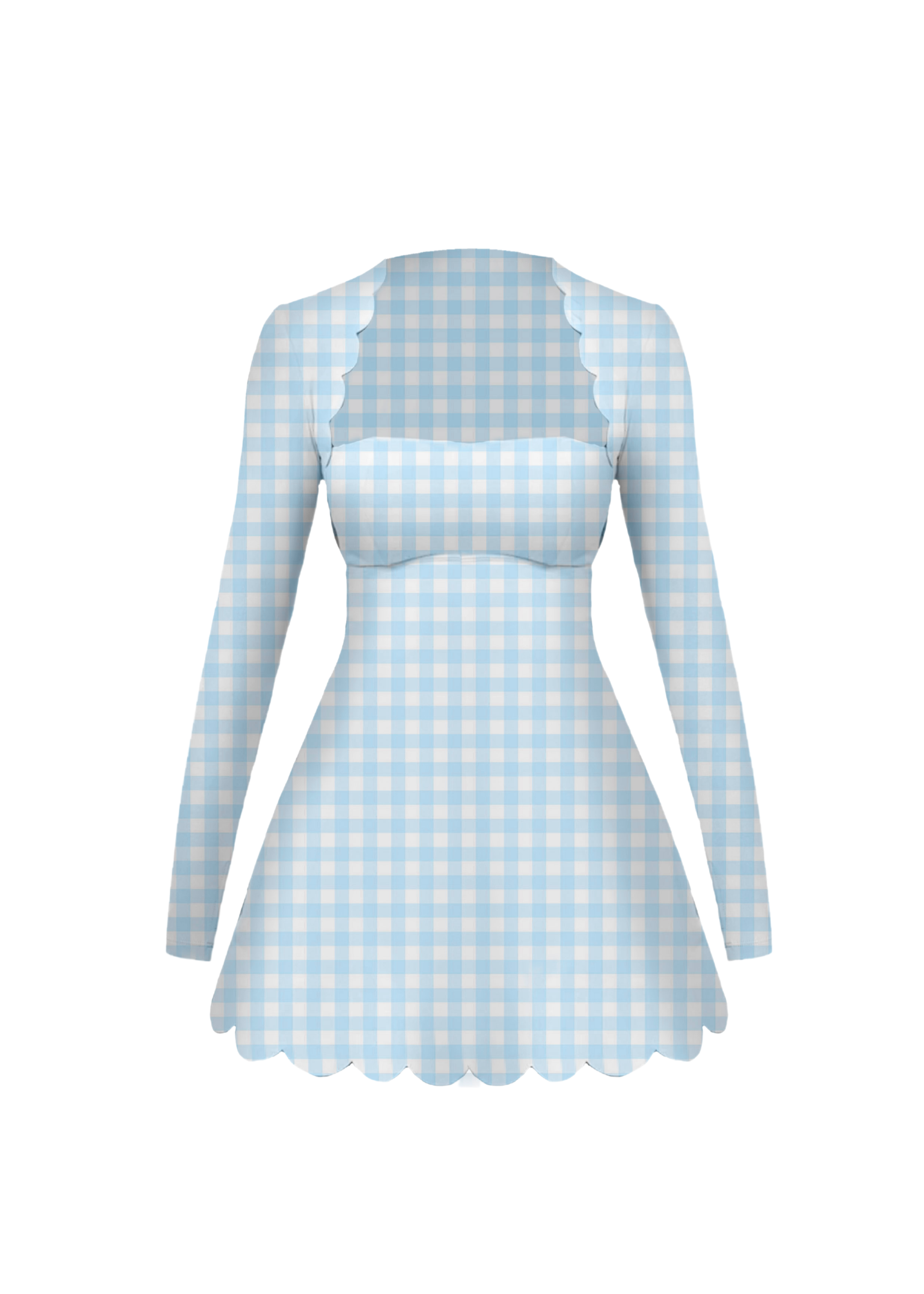 Ashlyn Scalloped Fit Dress - Baby Blue Gingham