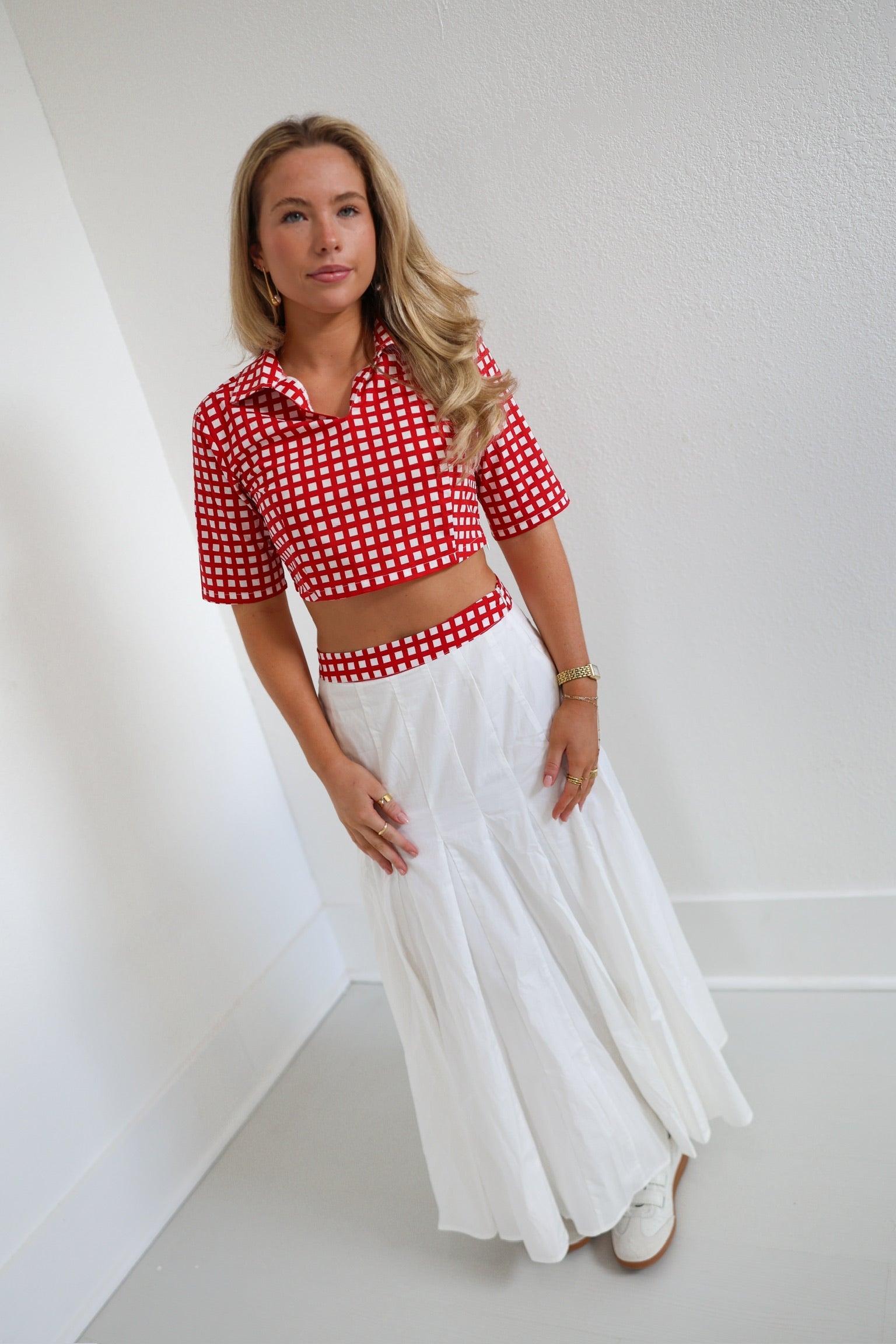 Josie Gingham Top - White/Red