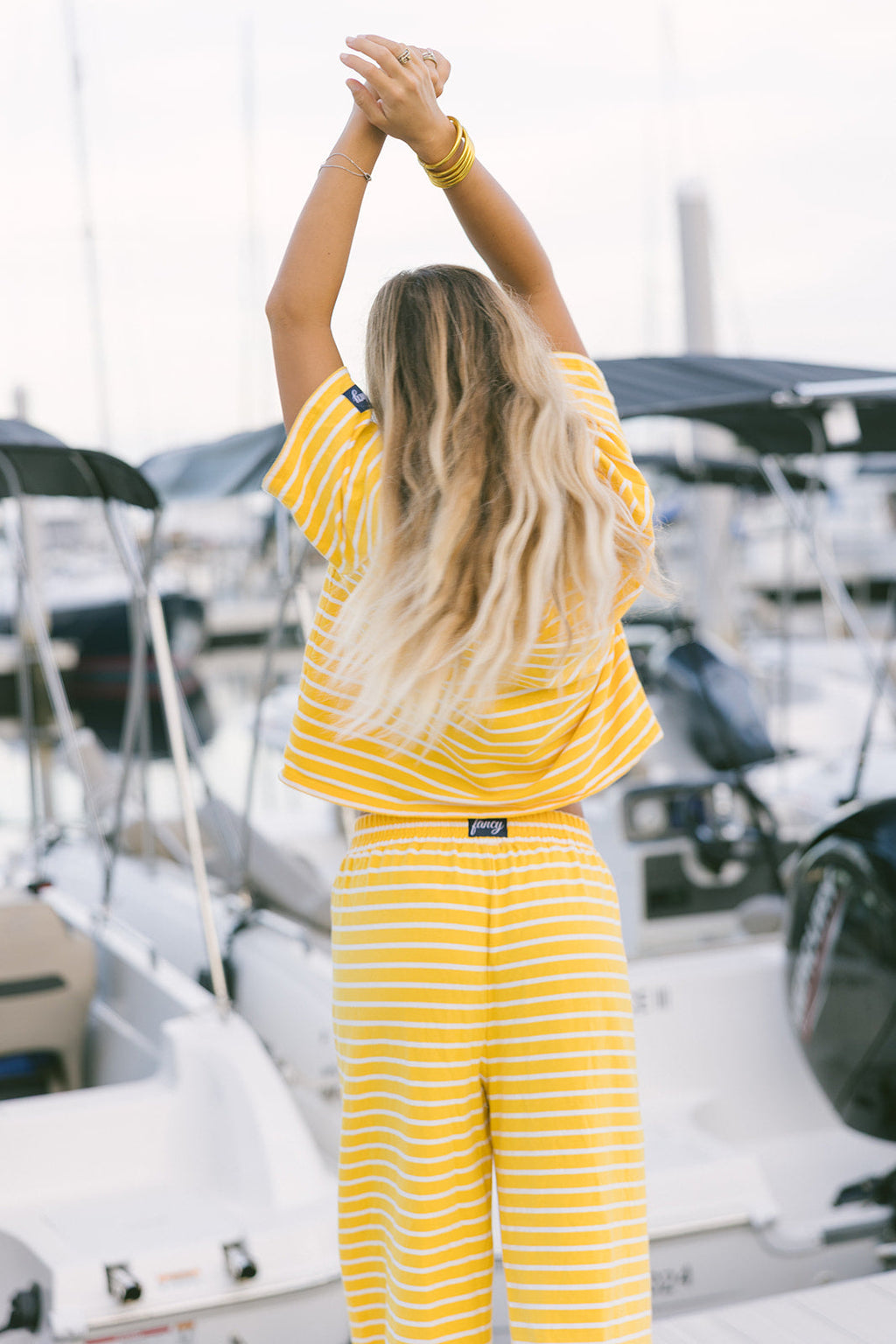 Fancy Striped Oversized Short Sleeve Top - Malibu Golden Yellow
