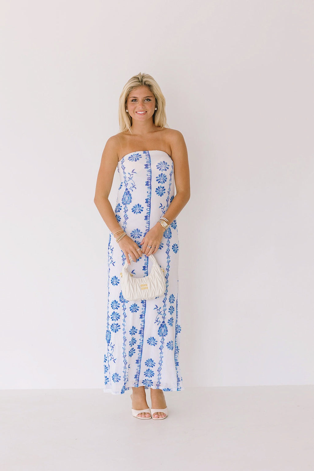 Tori Strapless Maxi Dress - Off White-Blue