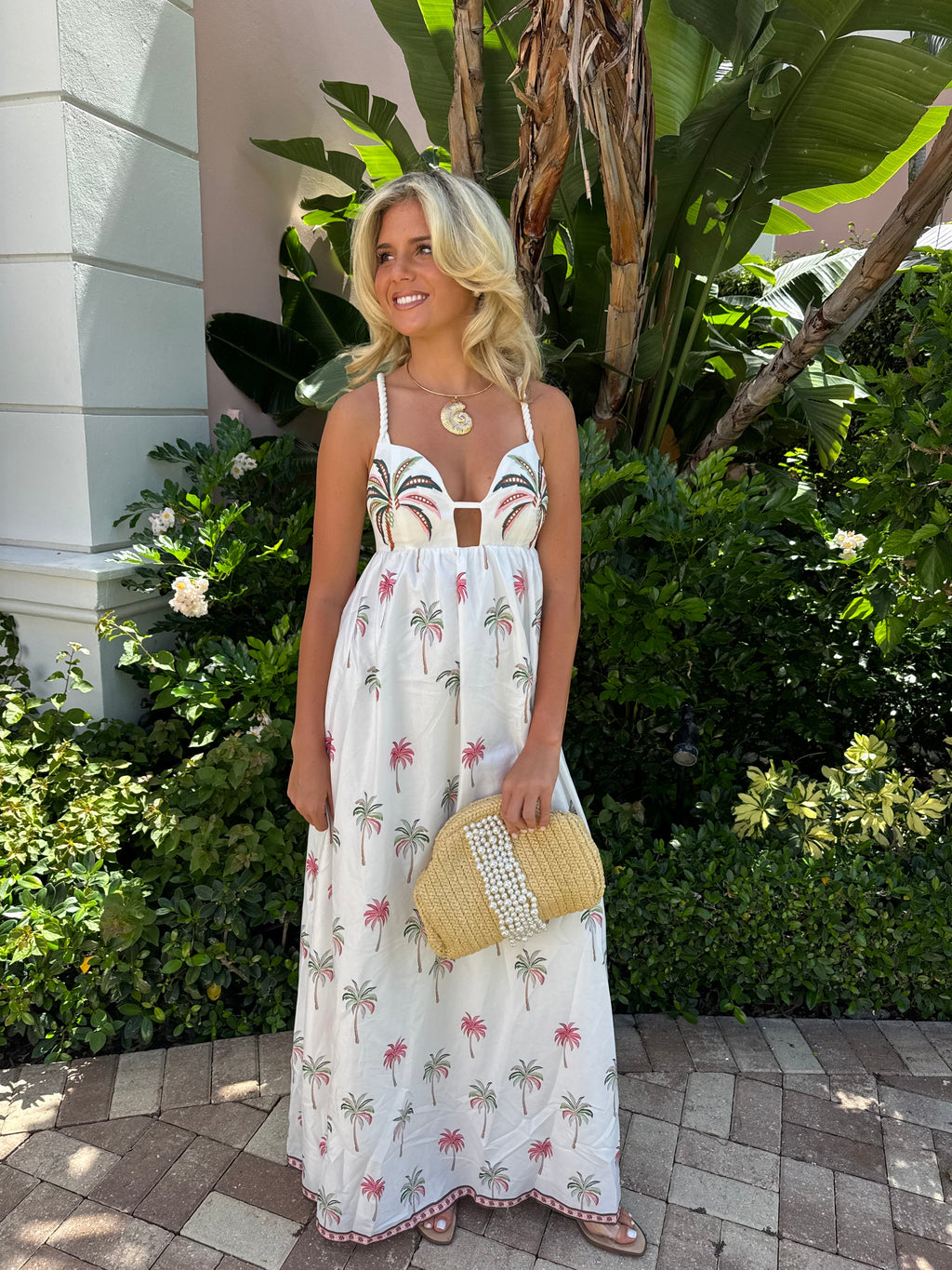 Paloma Palm Tree Maxi Dress - White Multi