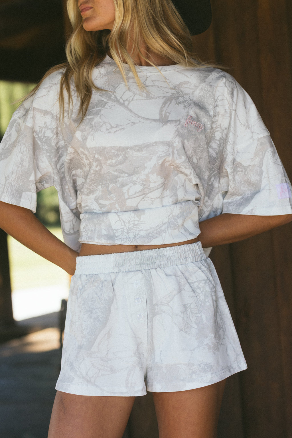 Fancy Button Shorts - White Camo (PREORDER)