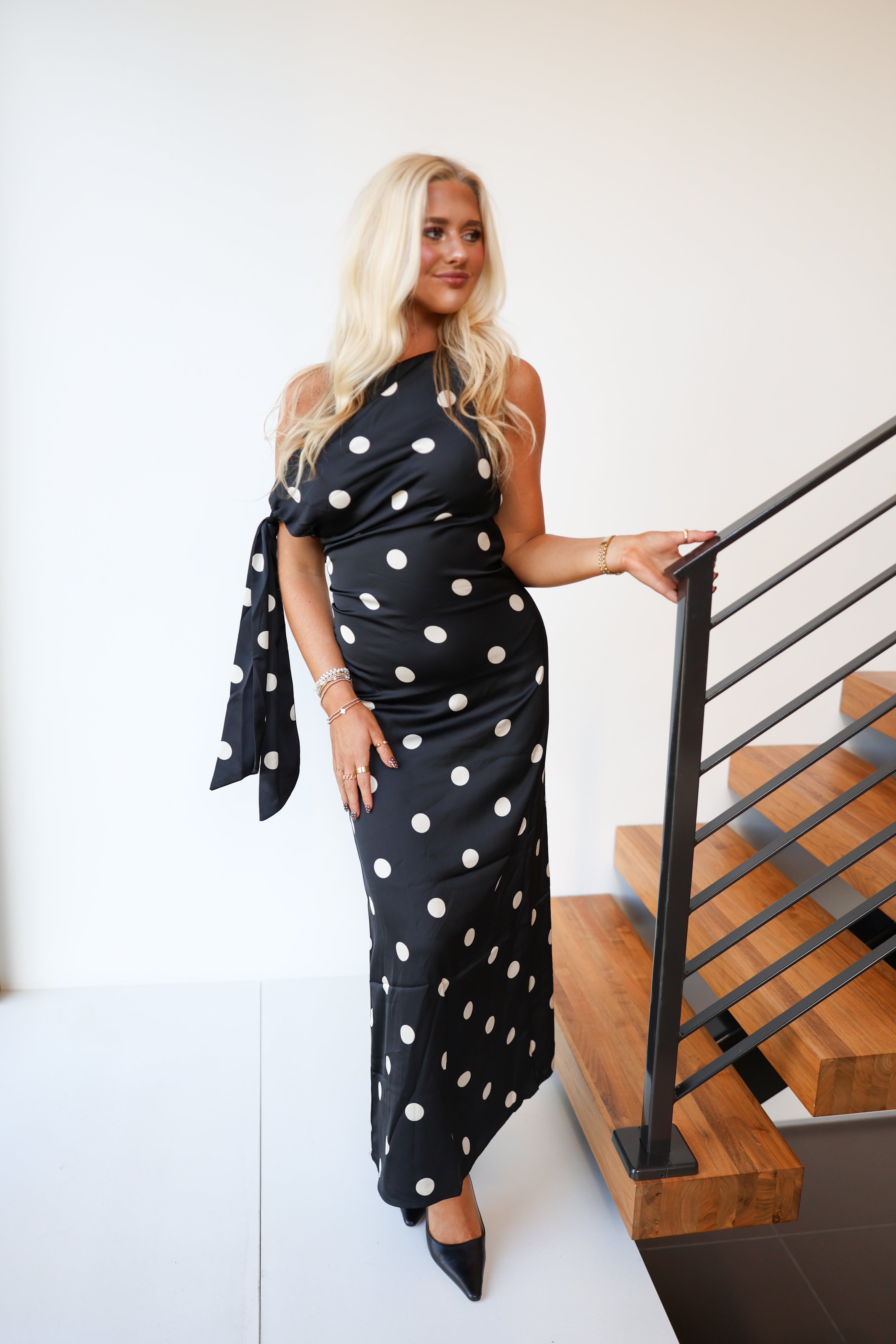 April Polka Dot Midi Dress - Black