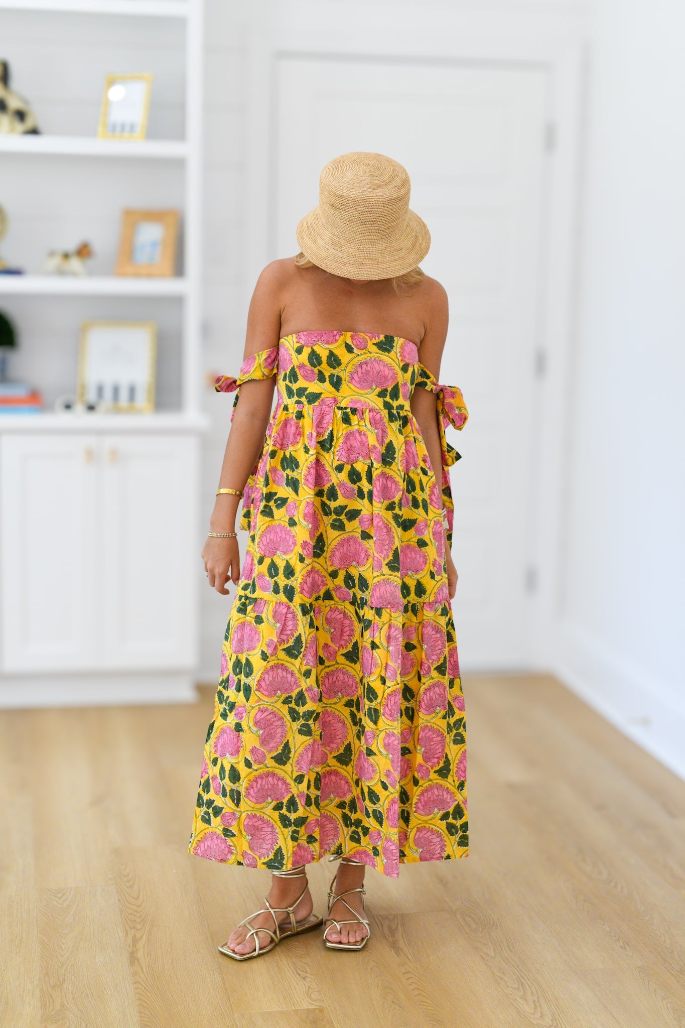 Tara Strapless Midi Dress - Yellow/Pink