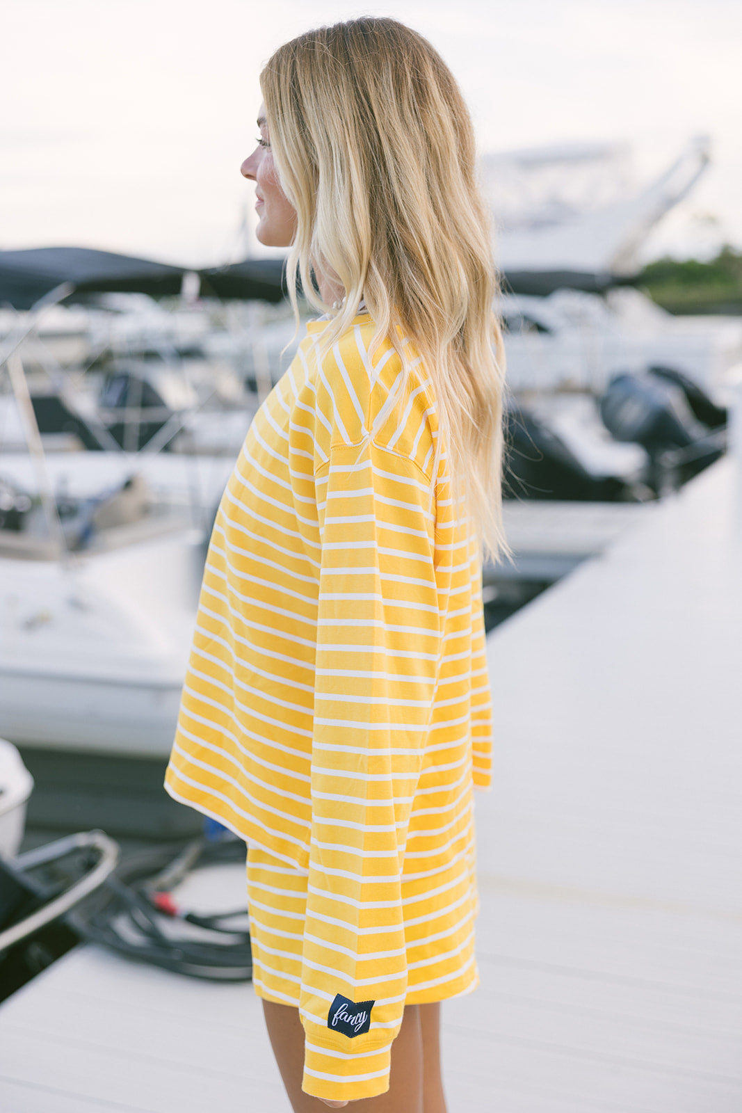 Fancy Striped Oversized Long Sleeve Top - Malibu Golden Yellow