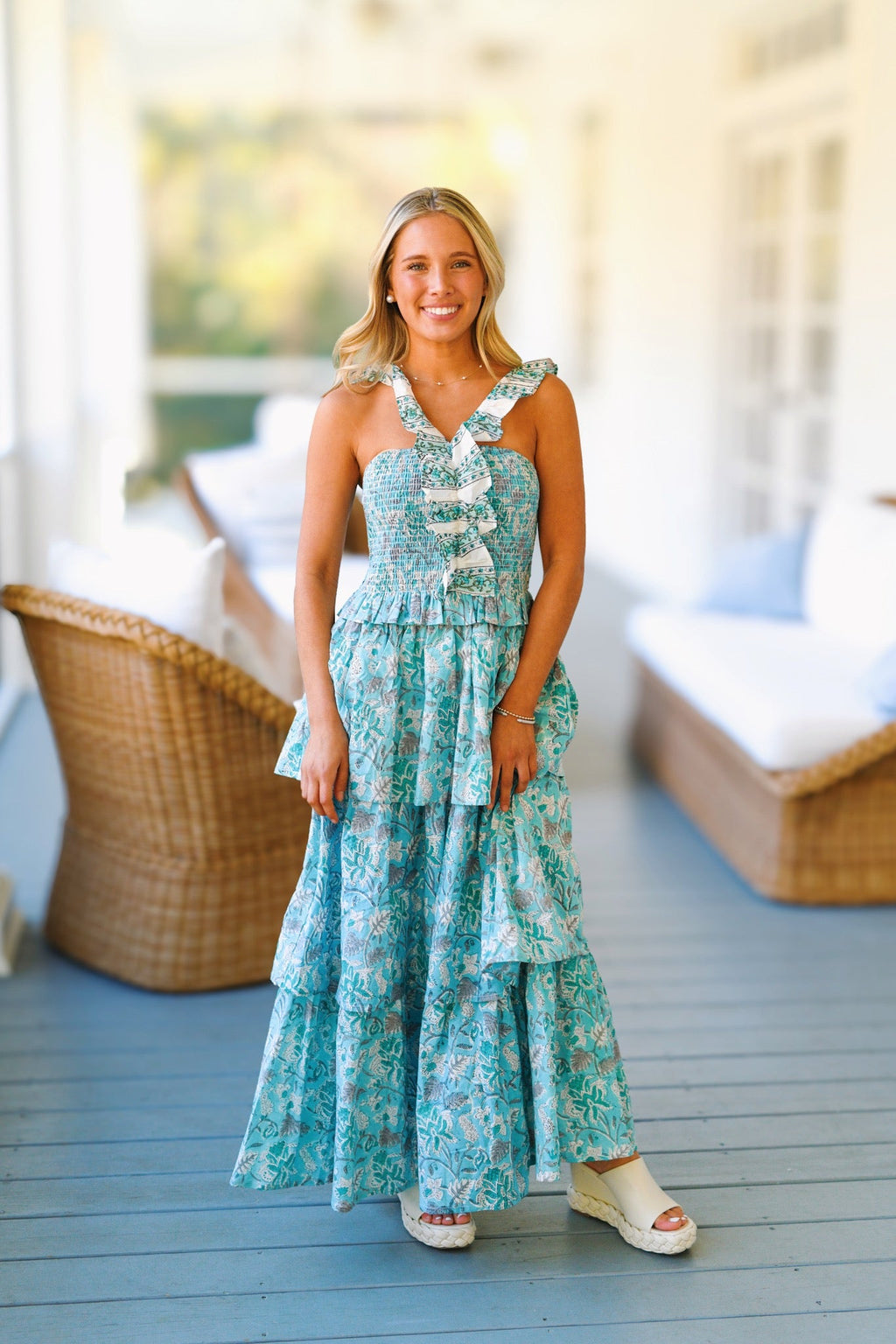 Sandra Floral Ruffle Tier Dress  - Blue