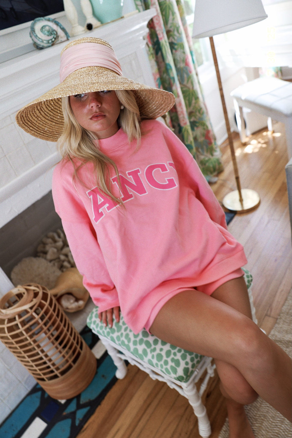 Fancy Oversized Fleece Mockneck - Hibiscus/Paradise Pink
