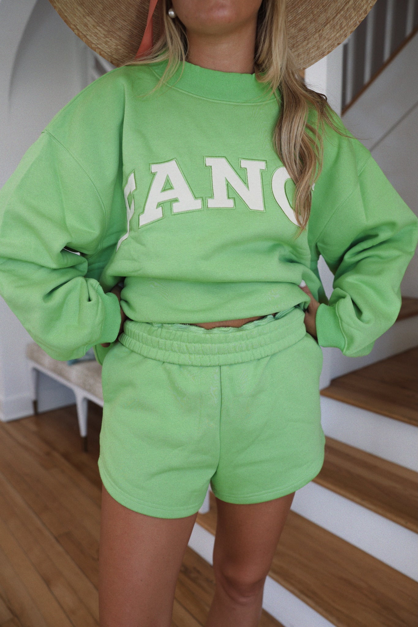 Fancy Oversized Fleece Mockneck - Palm/White