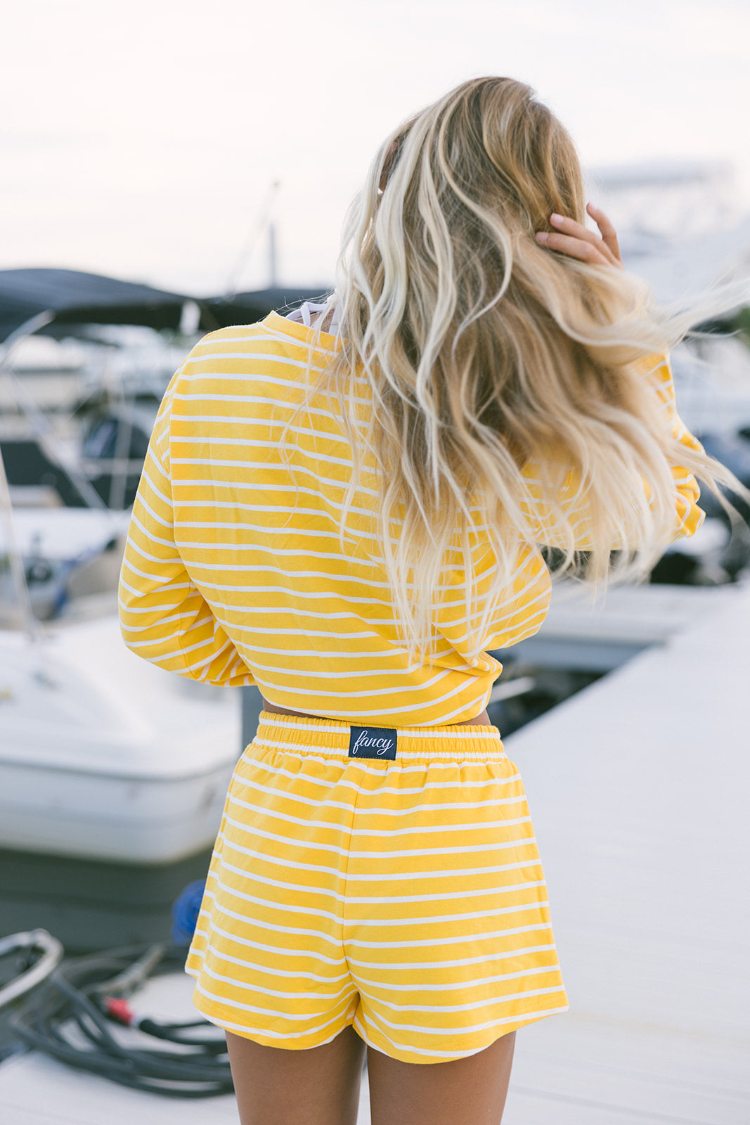 Fancy Striped Oversized Long Sleeve Top - Malibu Golden Yellow