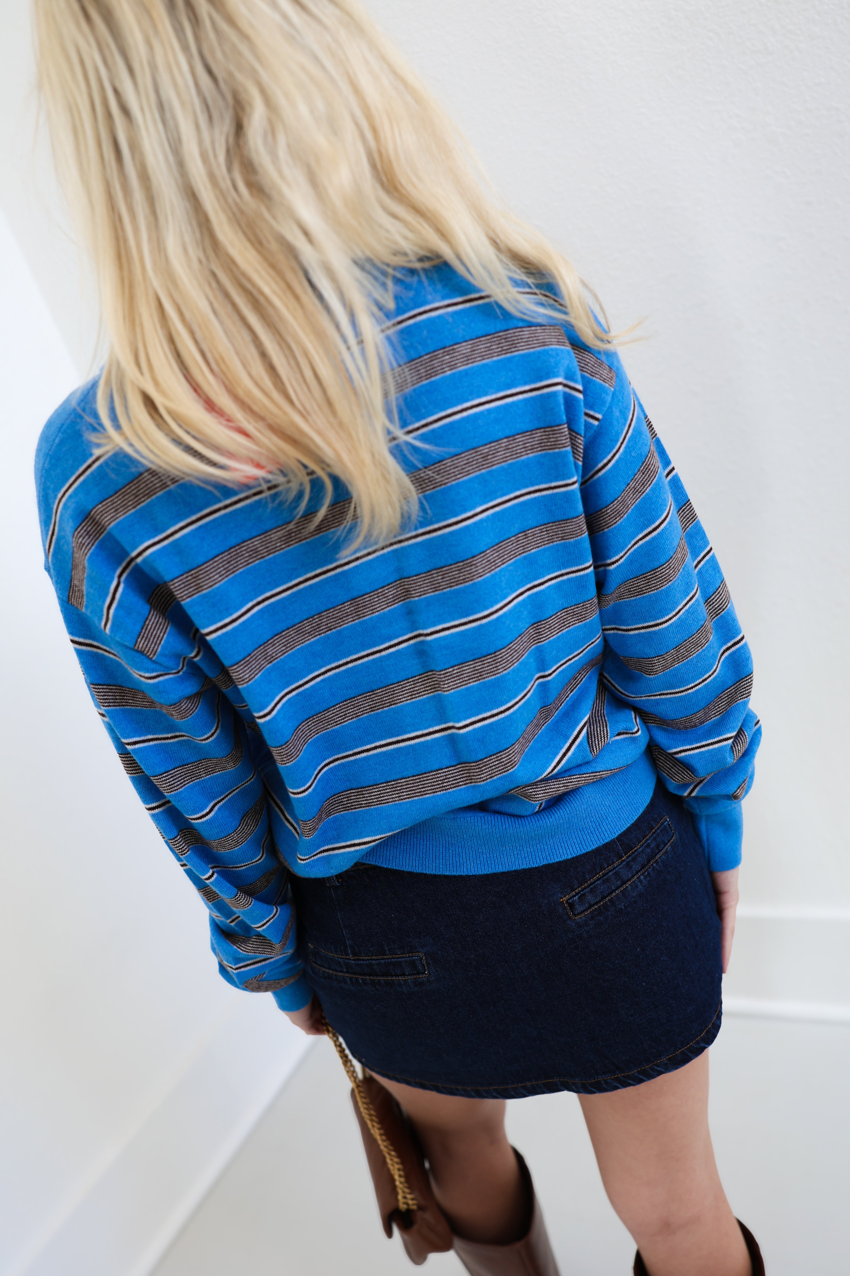 Linda Stripe Polo Sweater - Blue Combo