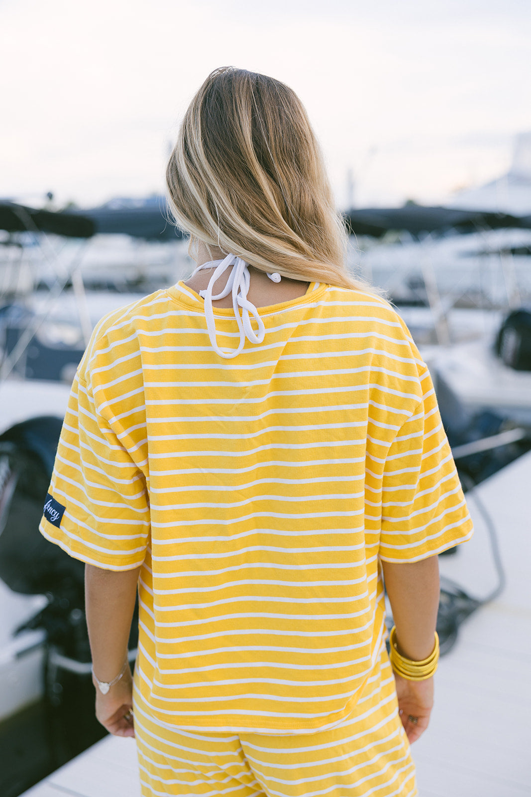 Fancy Striped Oversized Short Sleeve Top - Malibu Golden Yellow