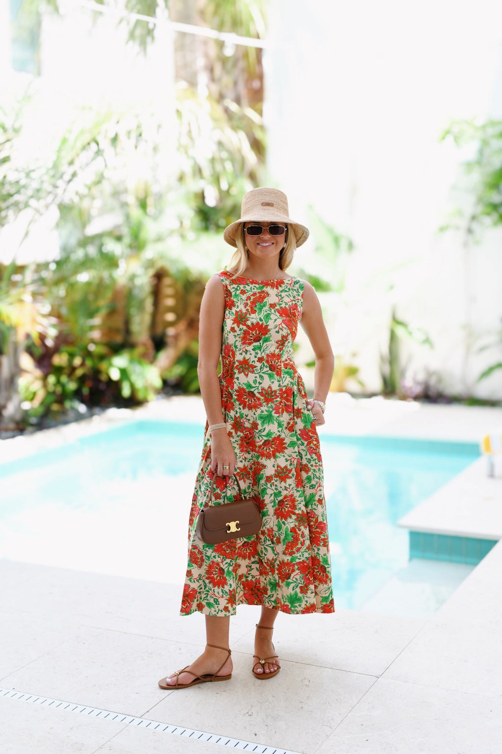 Marcy Print Midi Dress - Natural Red