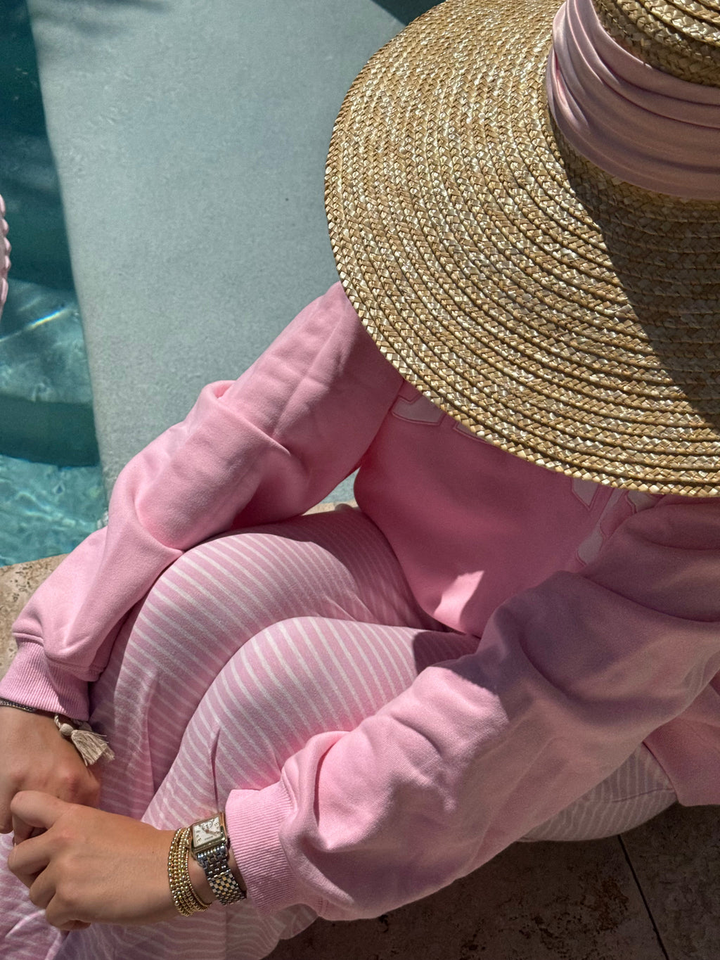 Fancy Striped Button Pants - Powder Pink/White