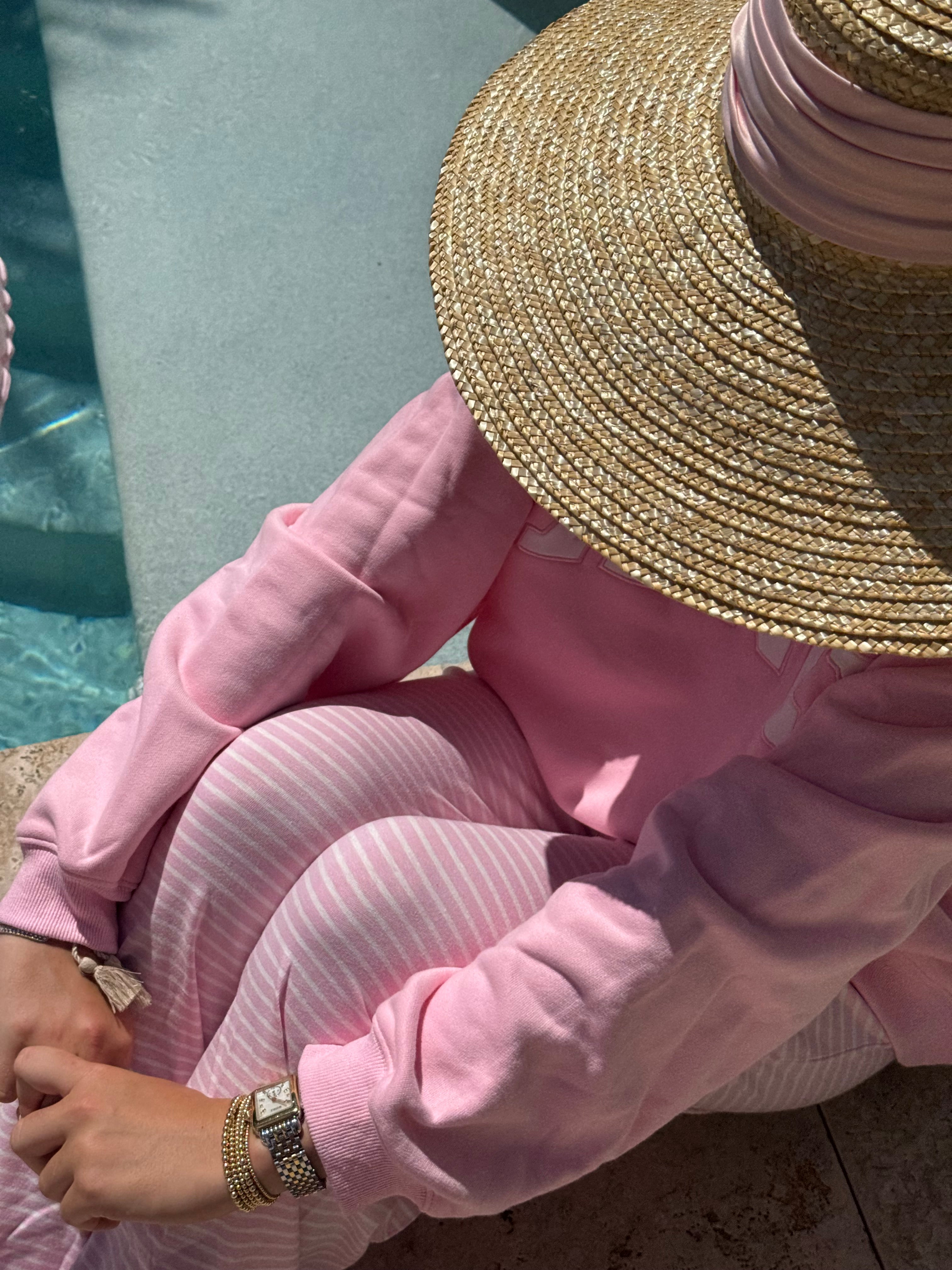 Fancy Striped Button Pants - Powder Pink/White