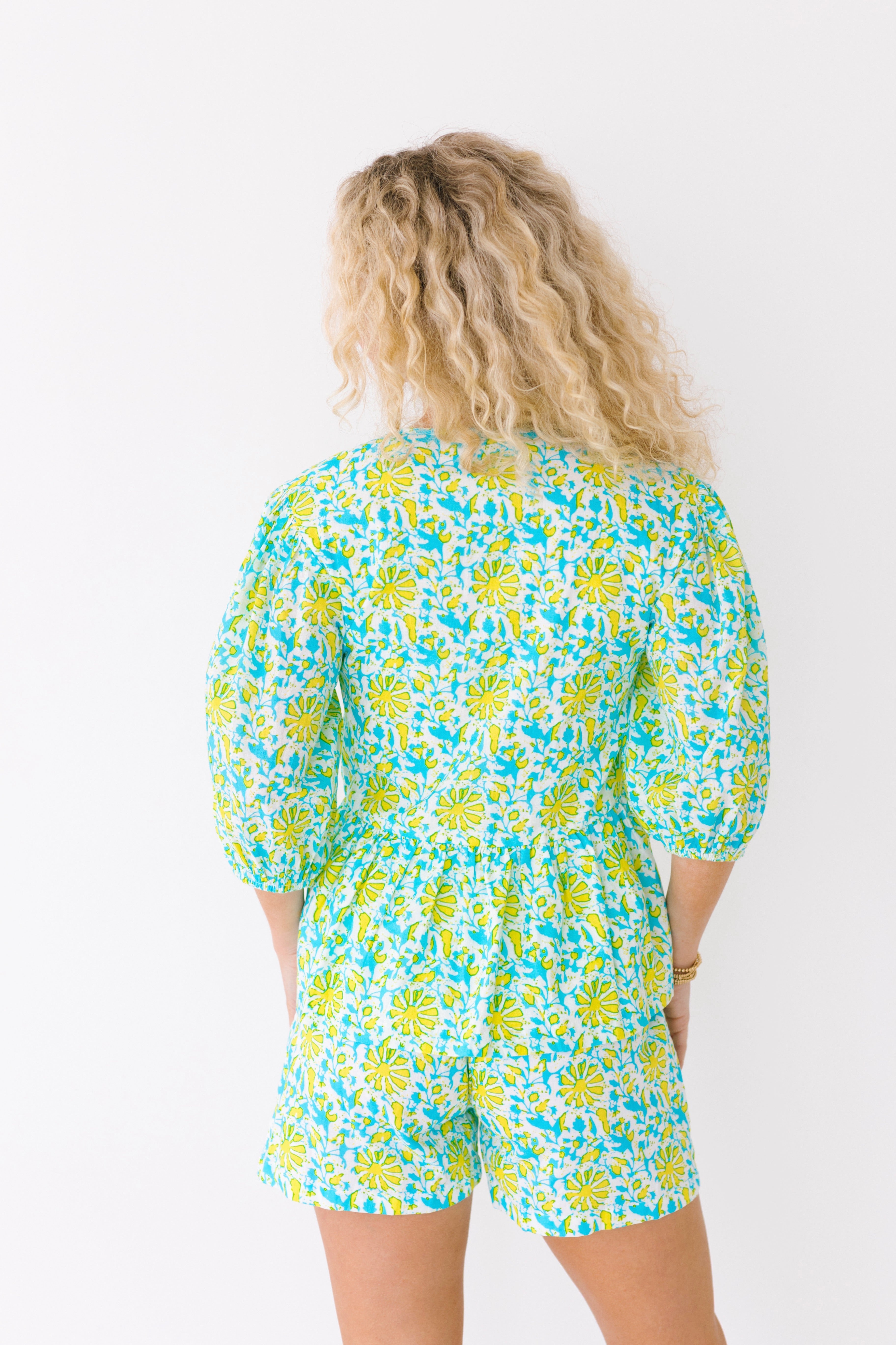 Dani Tie Front and Shorts Set - Teal/Lime