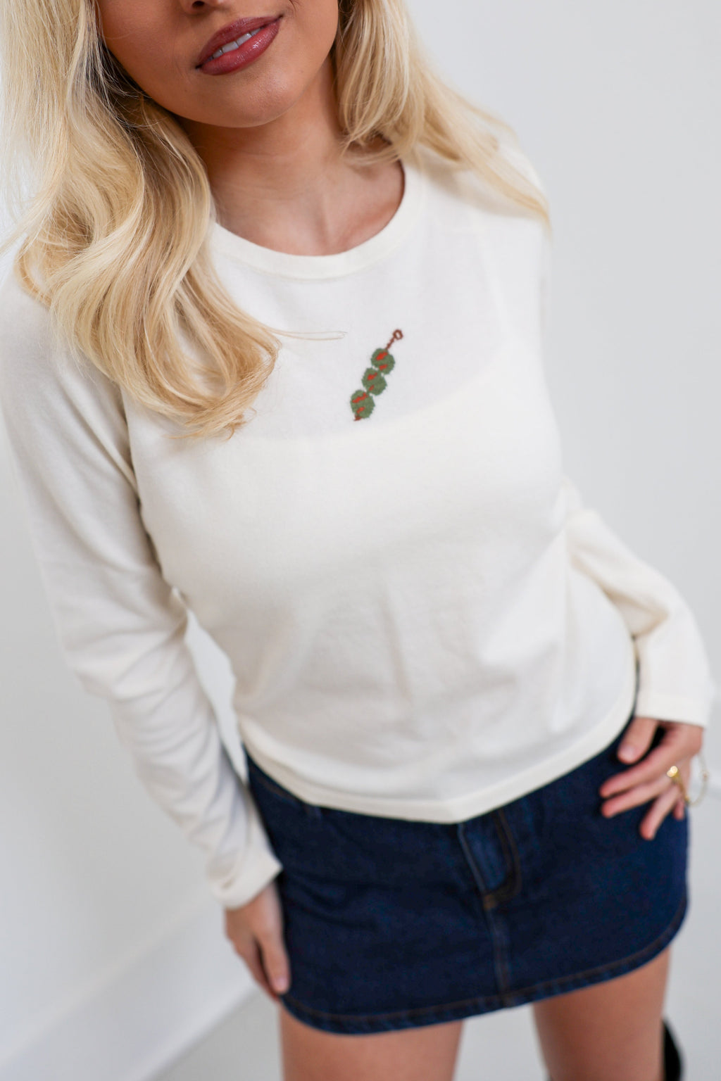 Tracy Long Sleeve Sweater Tee - Cream