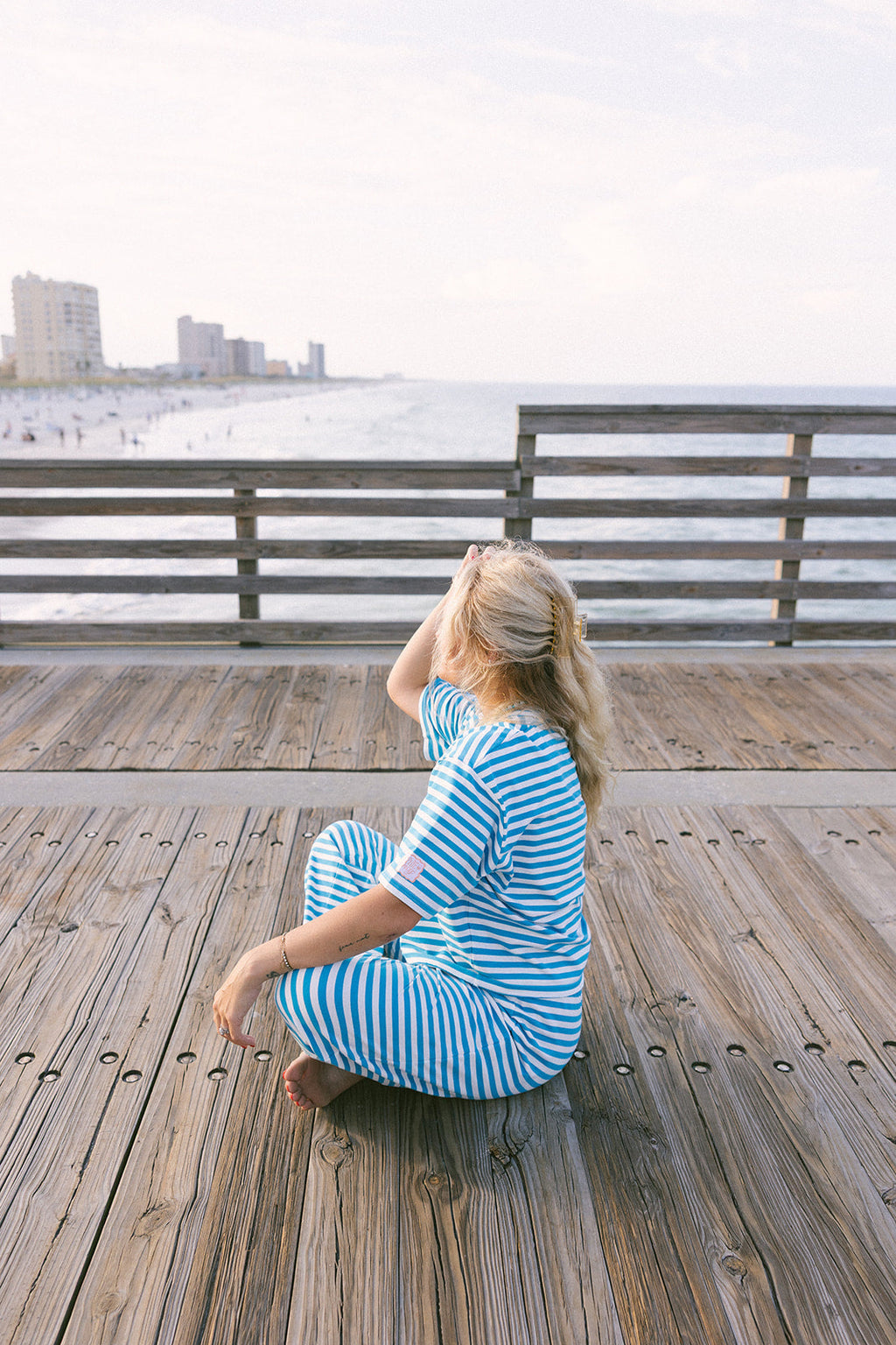Fancy Buttoned Striped Short Sleeve Top