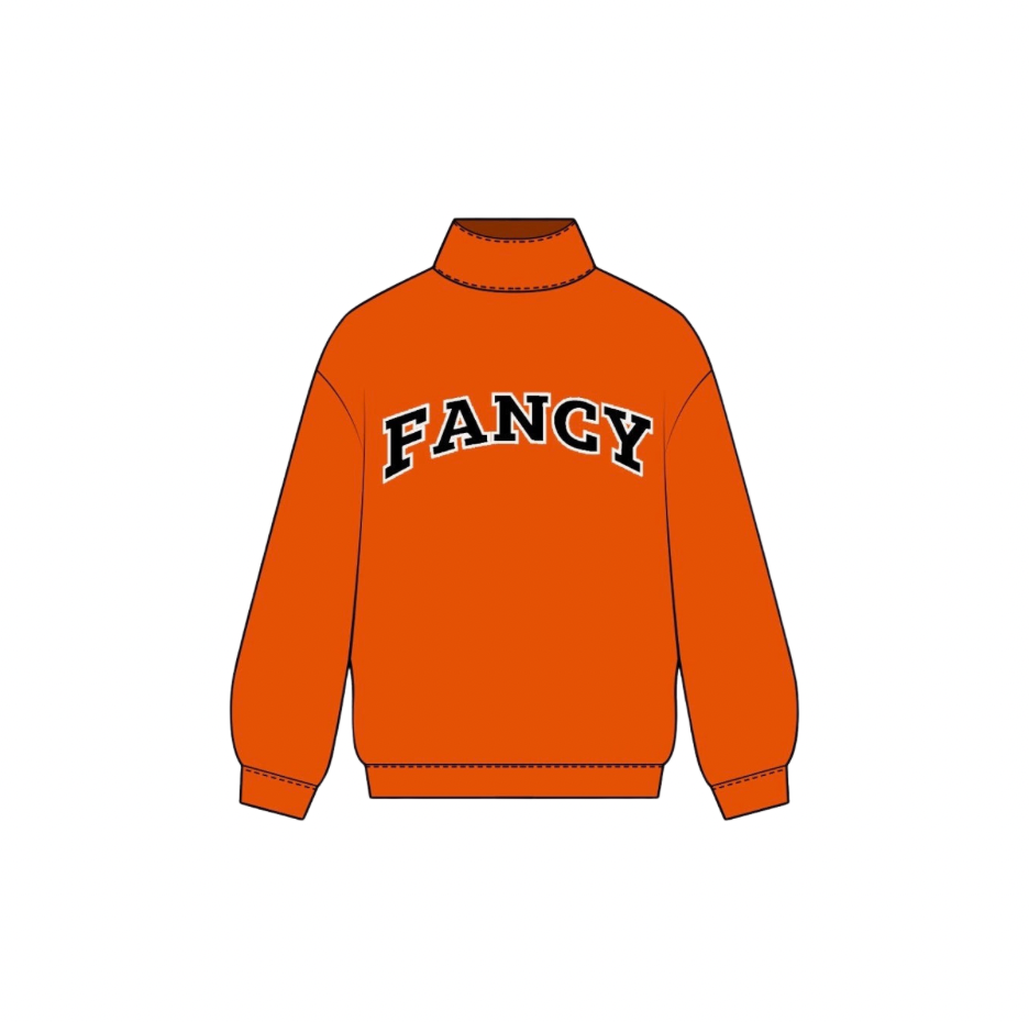 Fancy Oversized Fleece Lined Mockneck - Orange/Navy