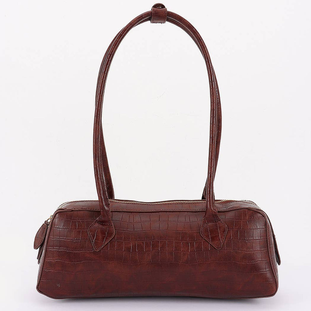 Croc Embossed Barrel Bag- cafe